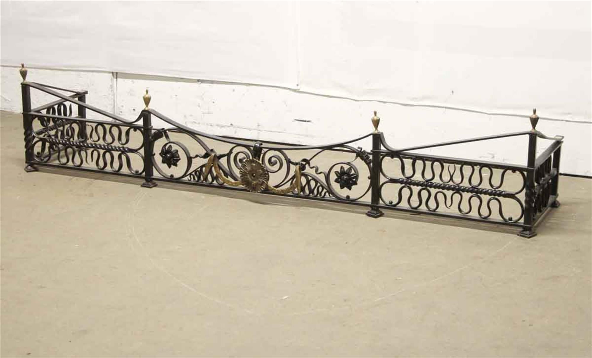 North American 1880s Wrought Iron Fireplace Fender with Brass Details