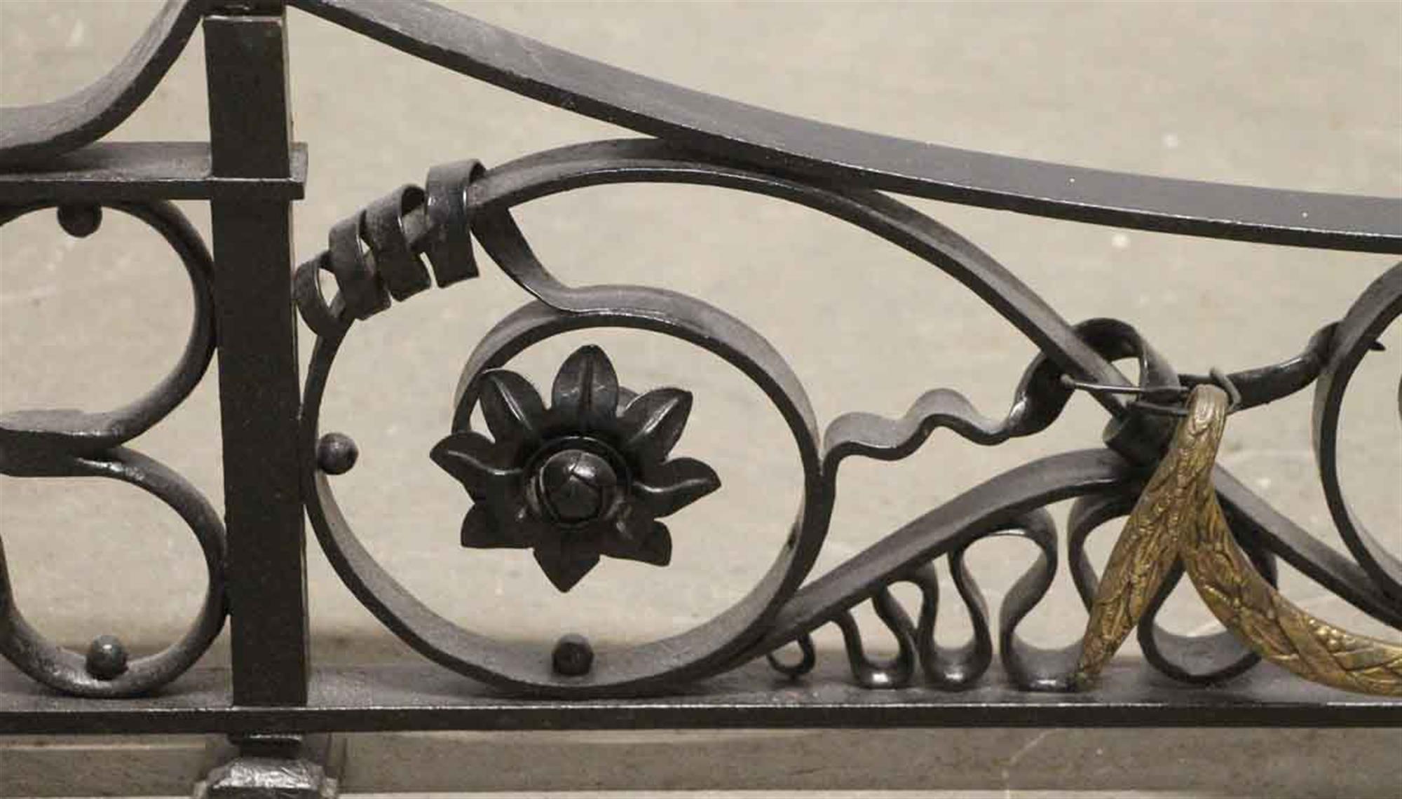 19th Century 1880s Wrought Iron Fireplace Fender with Brass Details