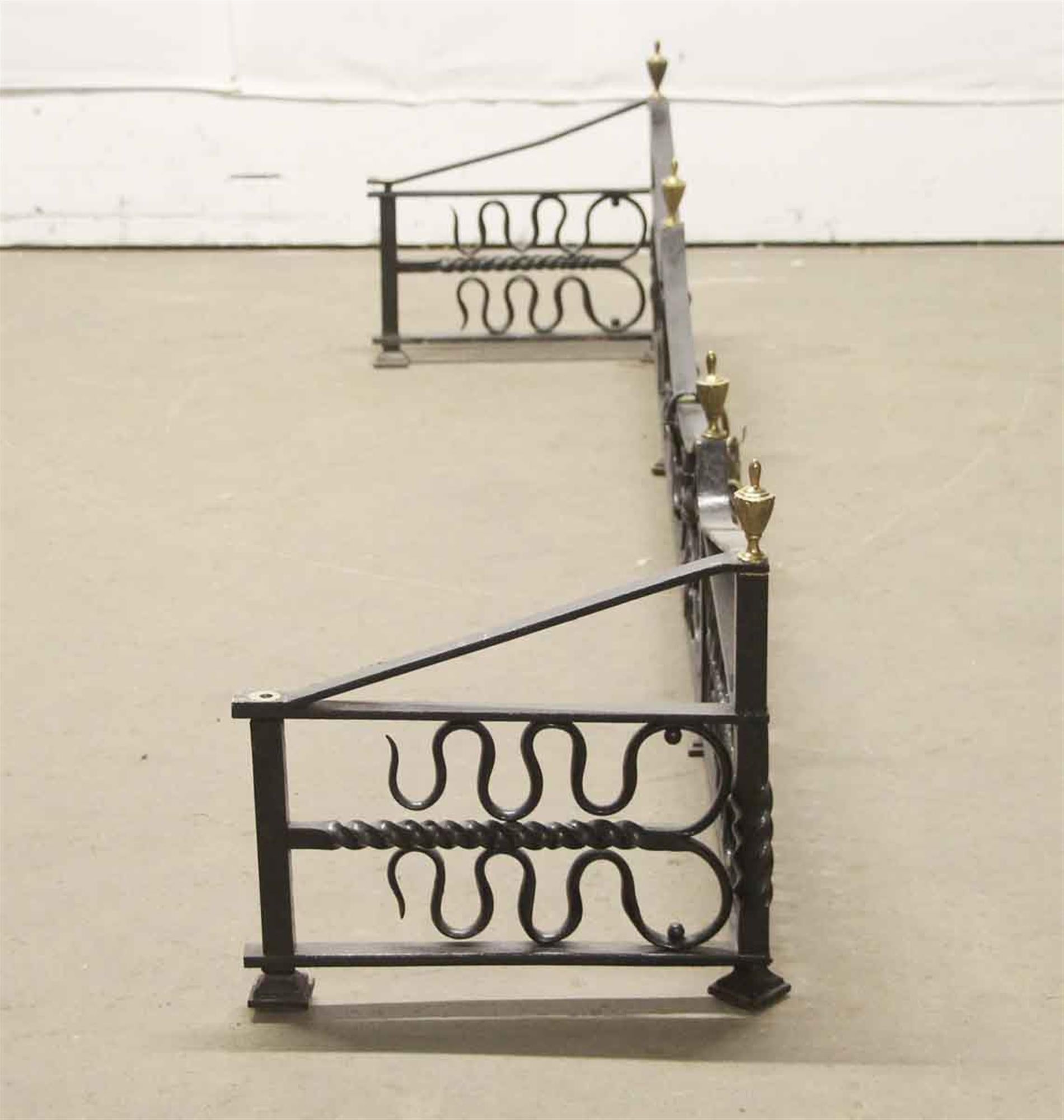 1880s Wrought Iron Fireplace Fender with Brass Details 1