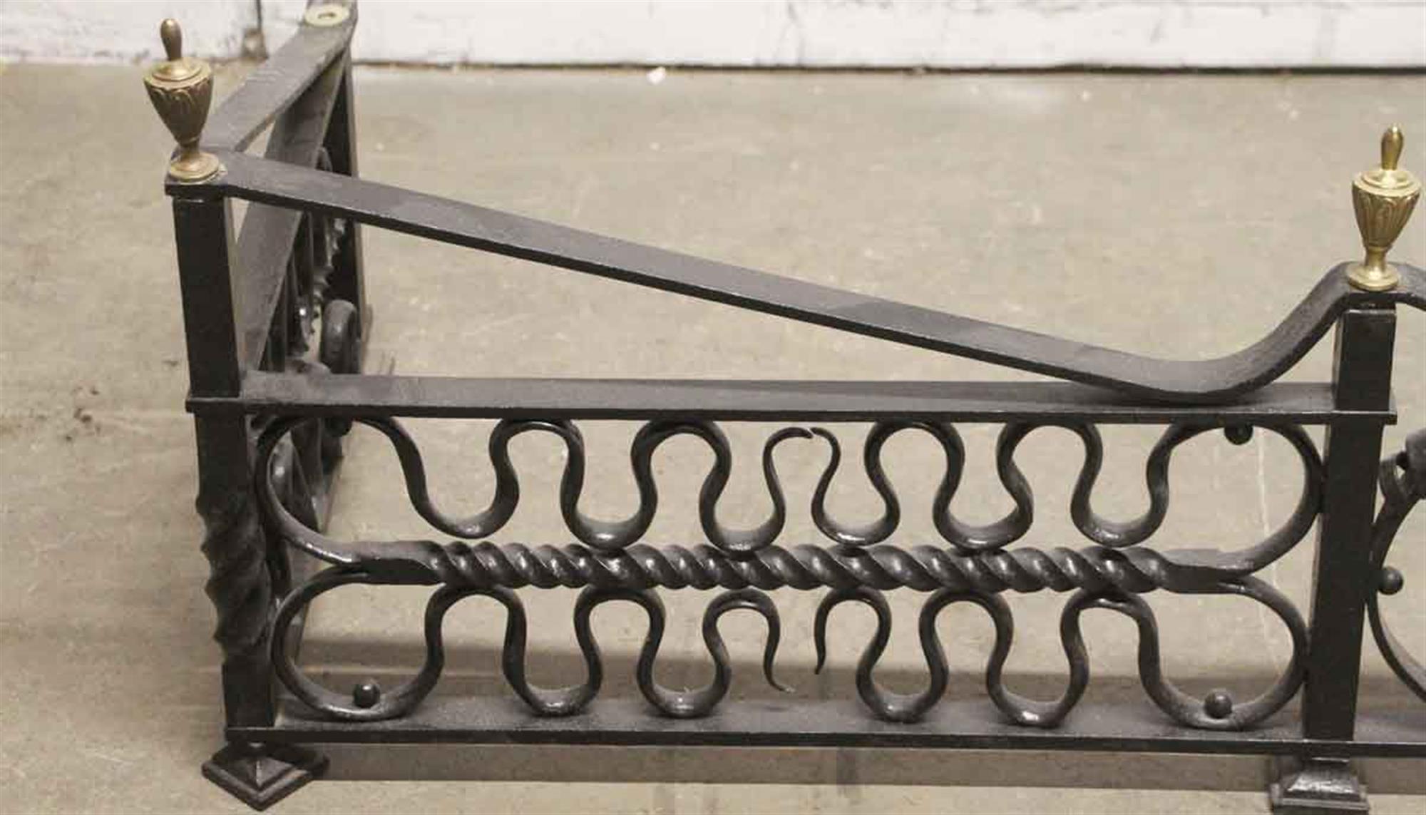 1880s Wrought Iron Fireplace Fender with Brass Details 2