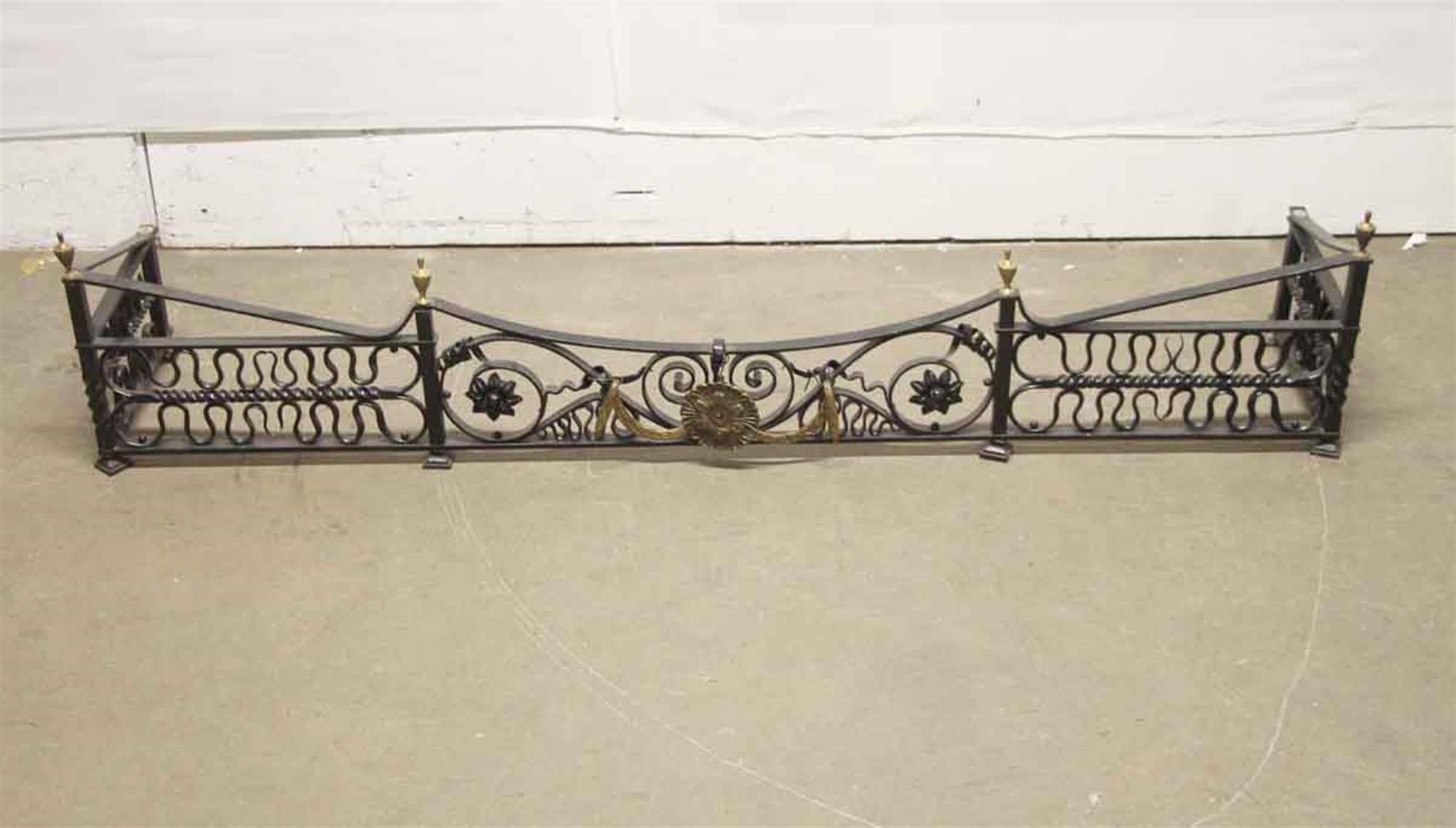 1880s Wrought Iron Fireplace Fender with Brass Details 3
