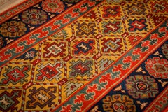 1880s Yellow Antique Geometric Tribal Knotted Wool Caucasian Tallish Runner Rug