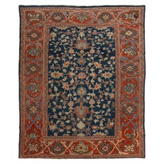 1880'sBlue Antique Persian Sultanabad Wool Rug Handmade with Allover Design