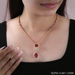 Collana con ciondolo in oro giallo 18 carati con tormalina rosa e diamanti, 16,95 ct Regalo di nozze