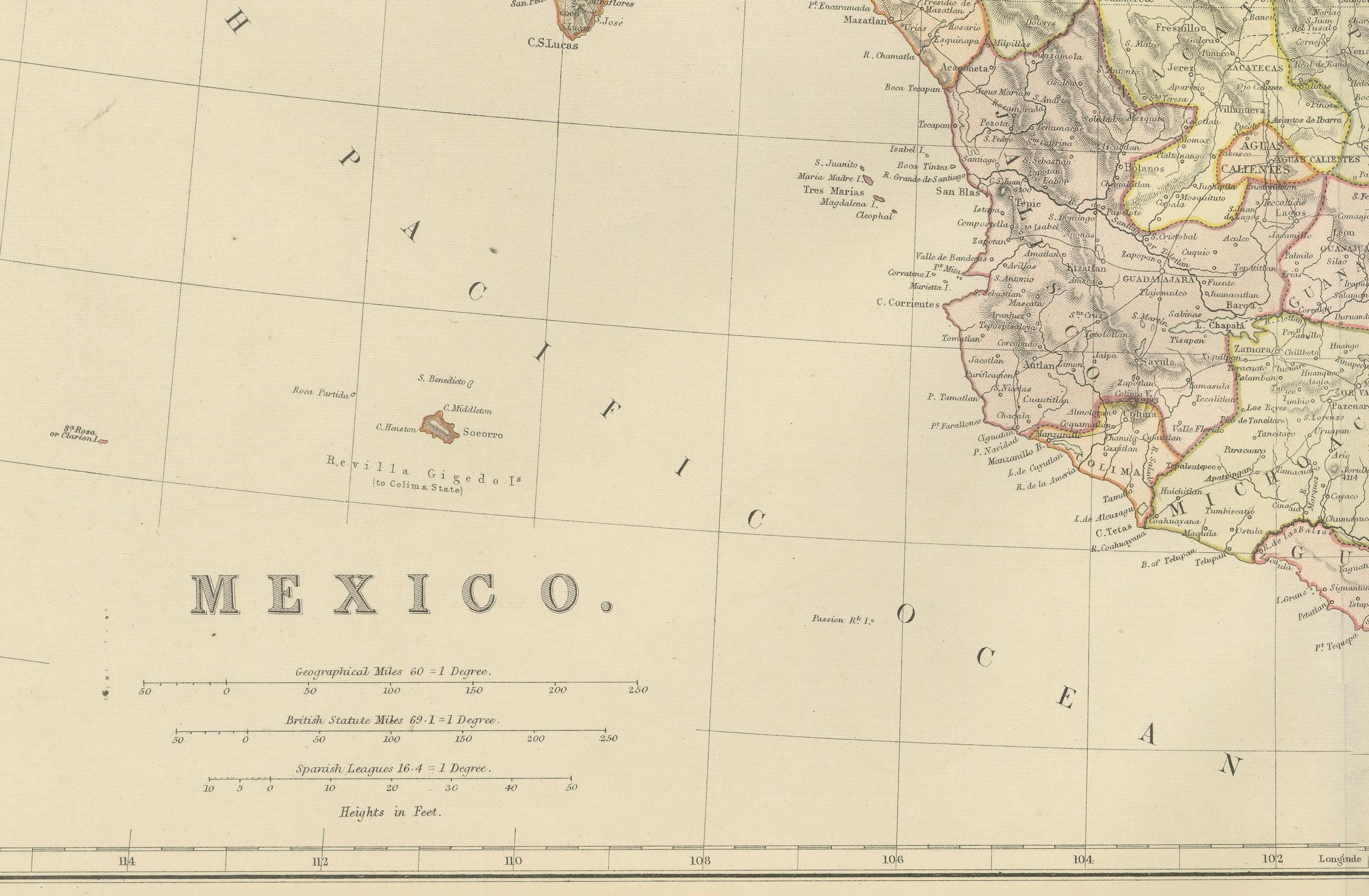 Late 19th Century 1882 Antique Map of Mexico Highlighting Geographical and Political Boundaries For Sale