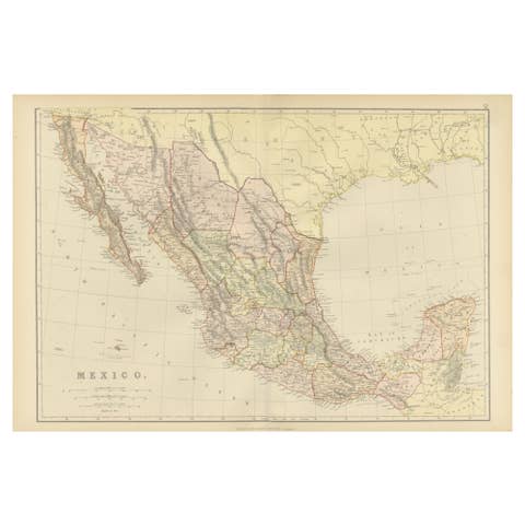 1882 Antique Map of Mexico Highlighting Geographical and Political Boundaries