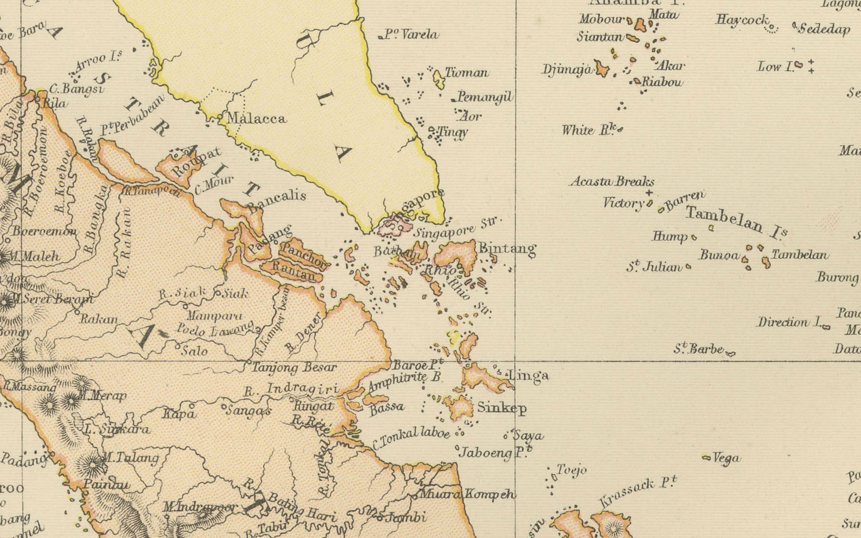 Mapa antiguo de 1882 del archipiélago indio que muestra el Southeast Asia en detalle en Bueno estado para la venta en Langweer, NL