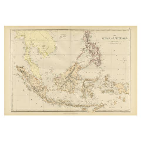 1882 Antique Map of Indian Archipelago, Southeast Asia, Blackie & Son