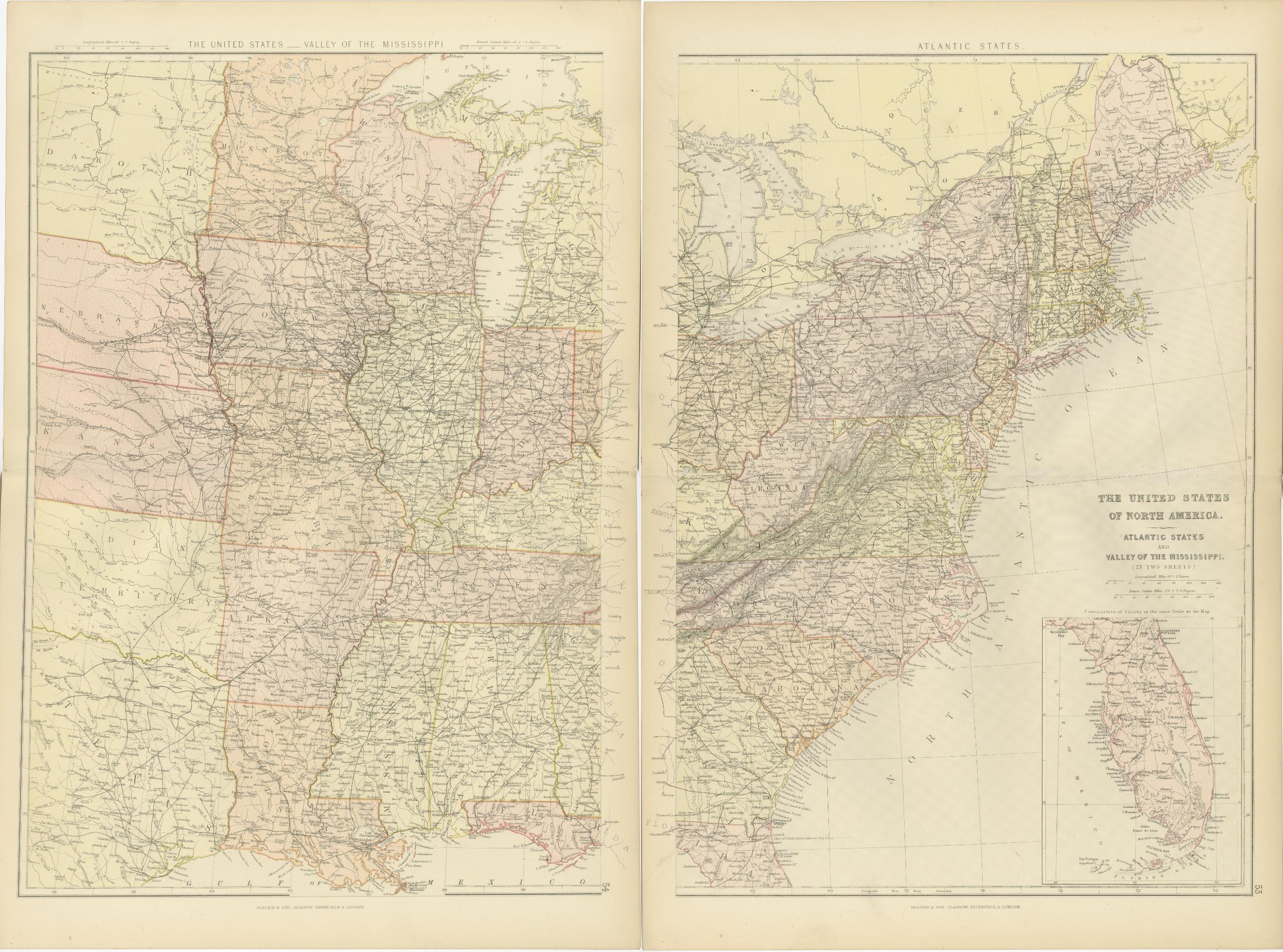 Fine XIX secolo Atlante Blackie del 1882: Compilazione degli Stati dell'Atlantico e della Valle del Mississippi in vendita