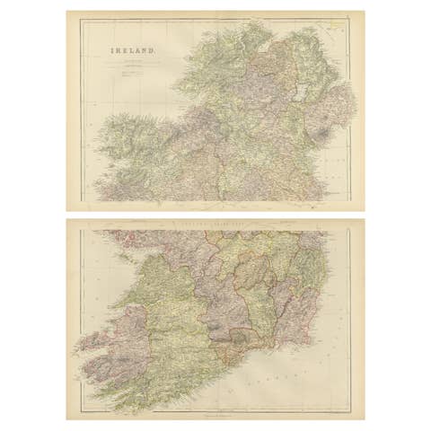 1882 Cartographic Views of Ireland's North and South Regions