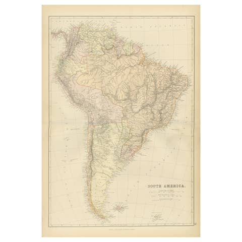 1882 Detailed Map of South America showing Political and Geographical Features