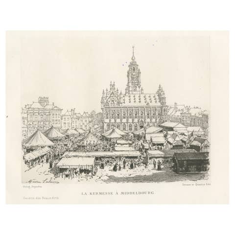 1882 Heliogravure of Middelburg Fair by Maxime Lalanne in The Netherlands