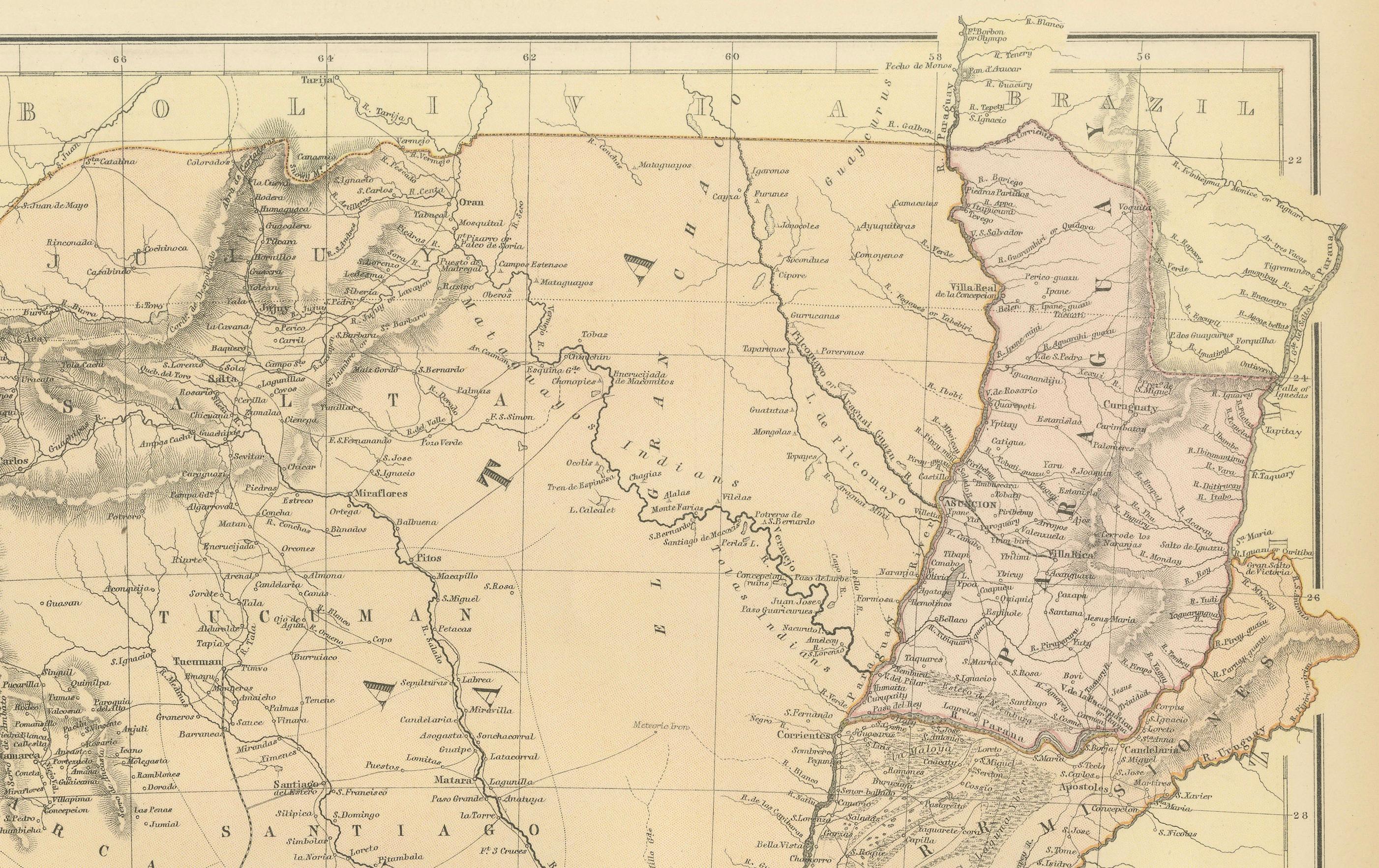 1882 Map of Argentina, La Plata, Chile, Paraguay, Uruguay, and Patagonia In Good Condition For Sale In Langweer, NL
