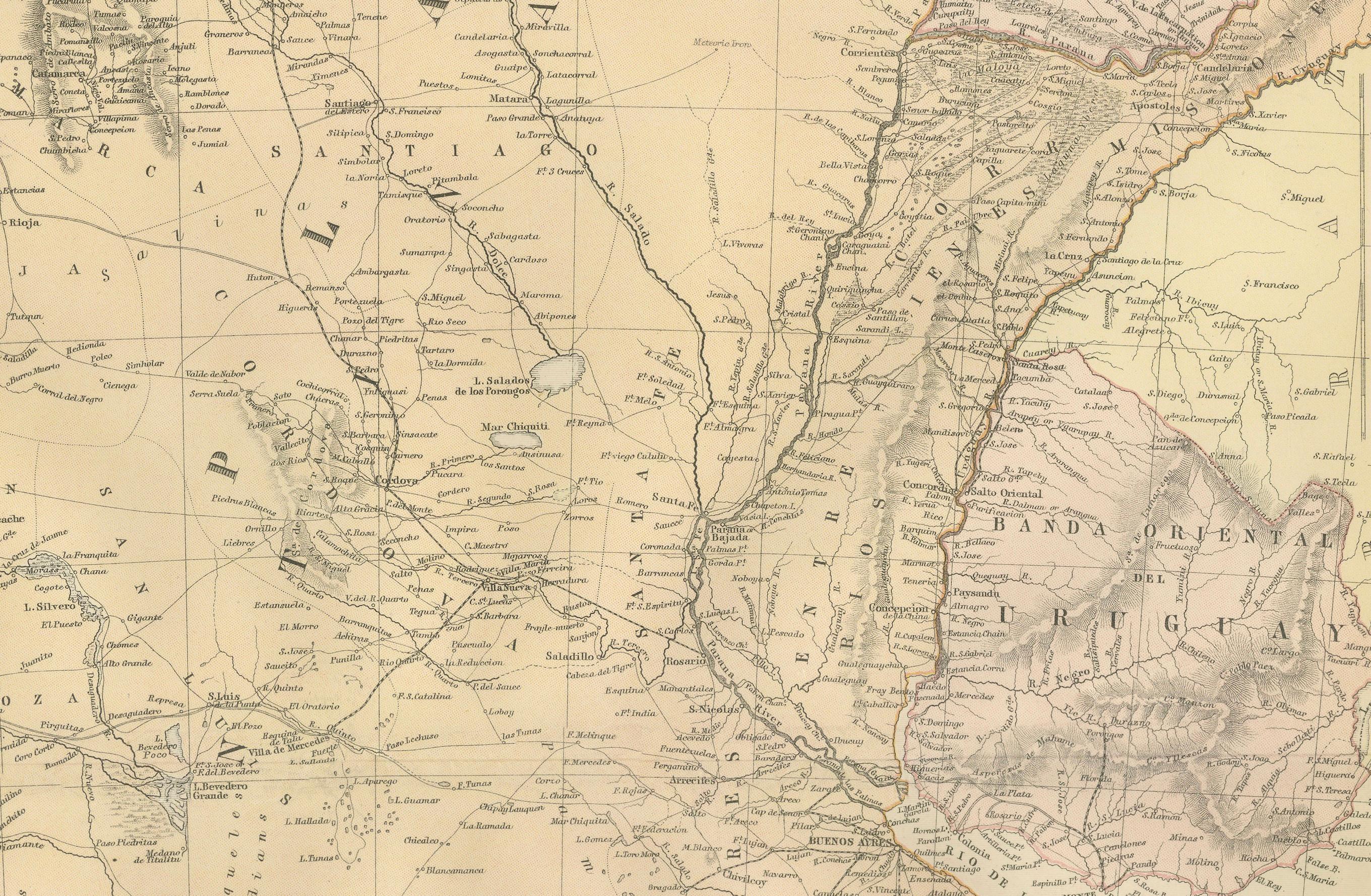 Late 19th Century 1882 Map of Argentina, La Plata, Chile, Paraguay, Uruguay, and Patagonia For Sale