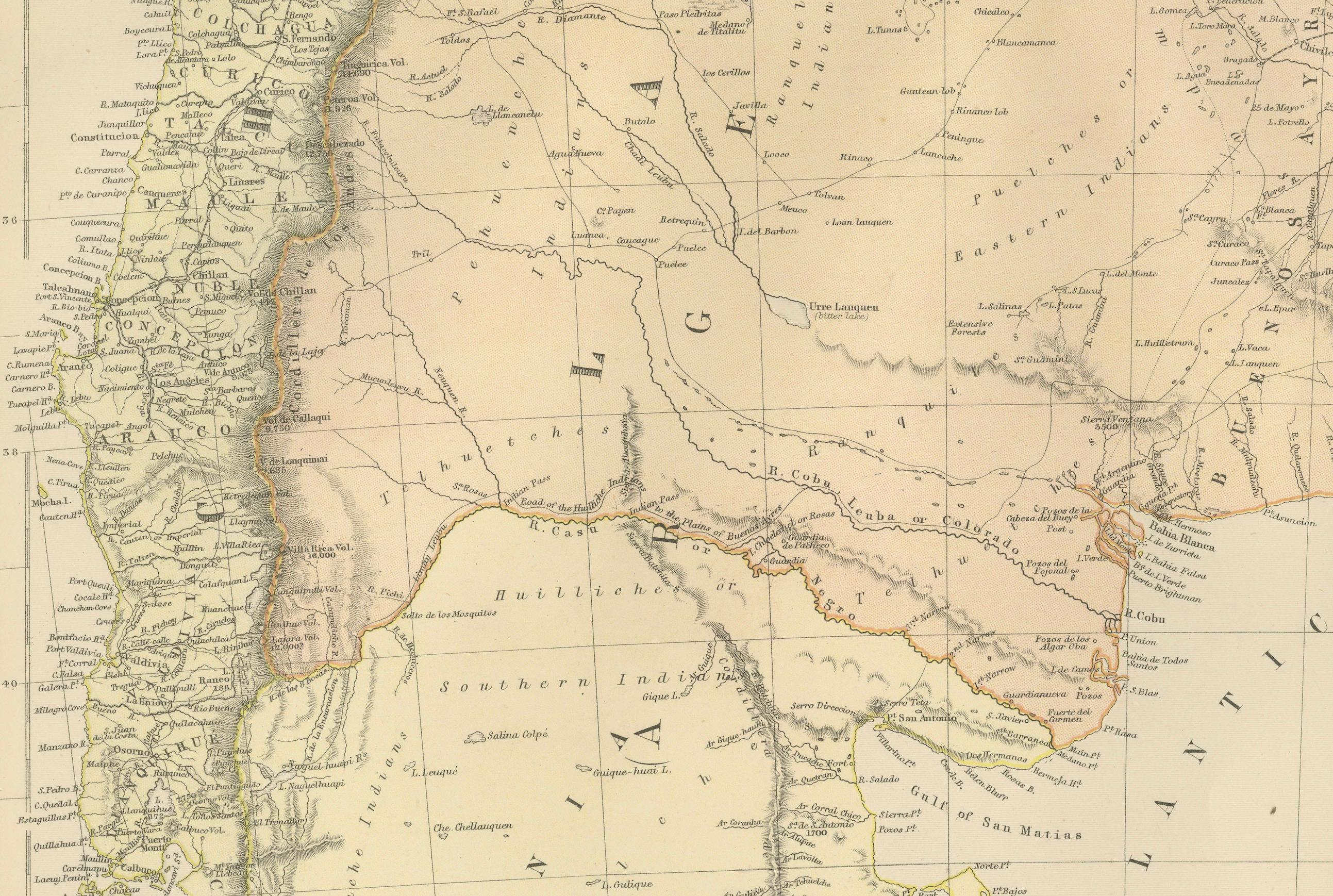 Paper 1882 Map of Argentina, La Plata, Chile, Paraguay, Uruguay, and Patagonia For Sale