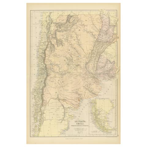 1882 Map of Argentina, La Plata, Chile, Paraguay, Uruguay, and Patagonia