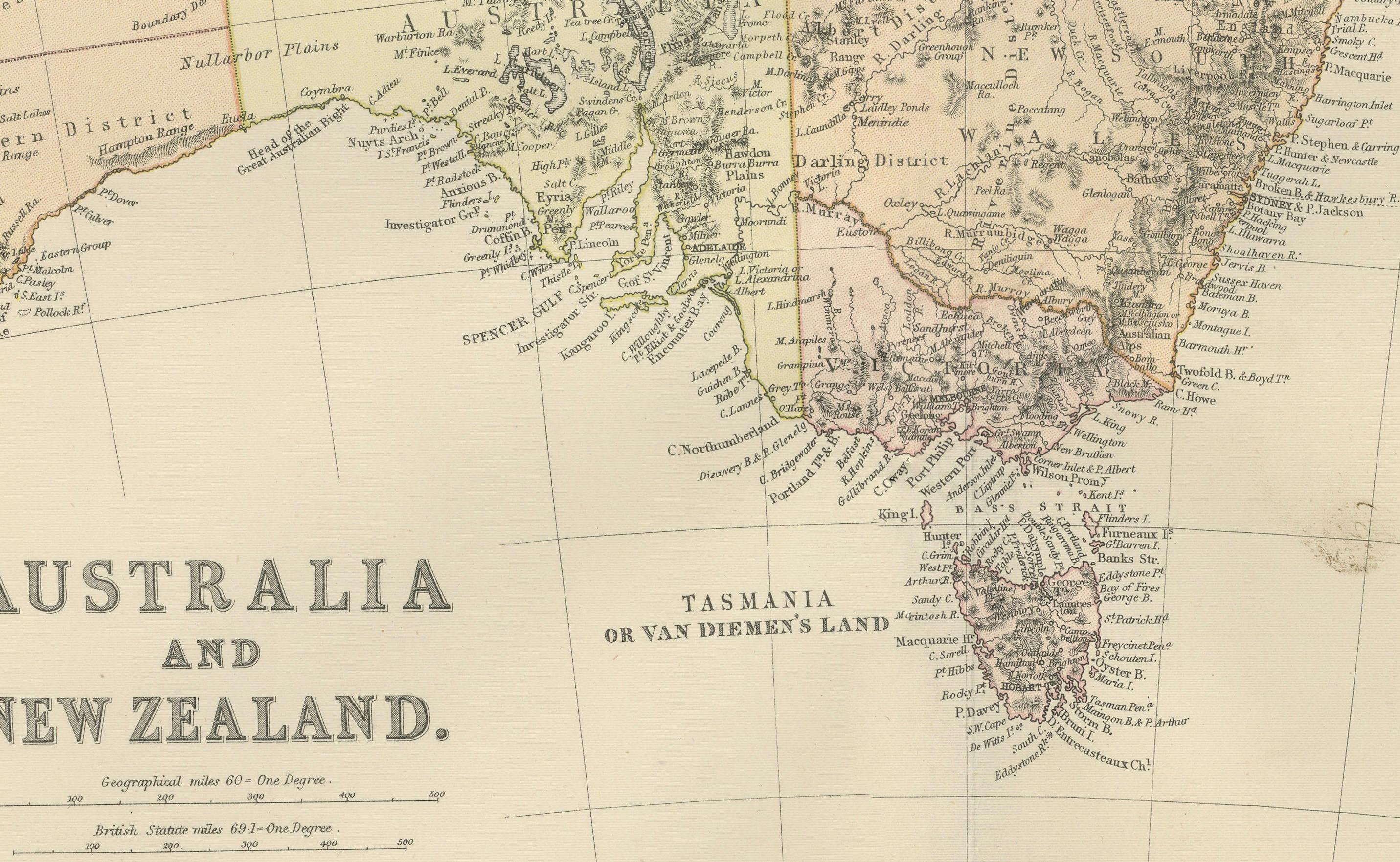 1882 Karte von Australien und Neuseeland mit regionalen und geografischen Merkmalen (Papier) im Angebot