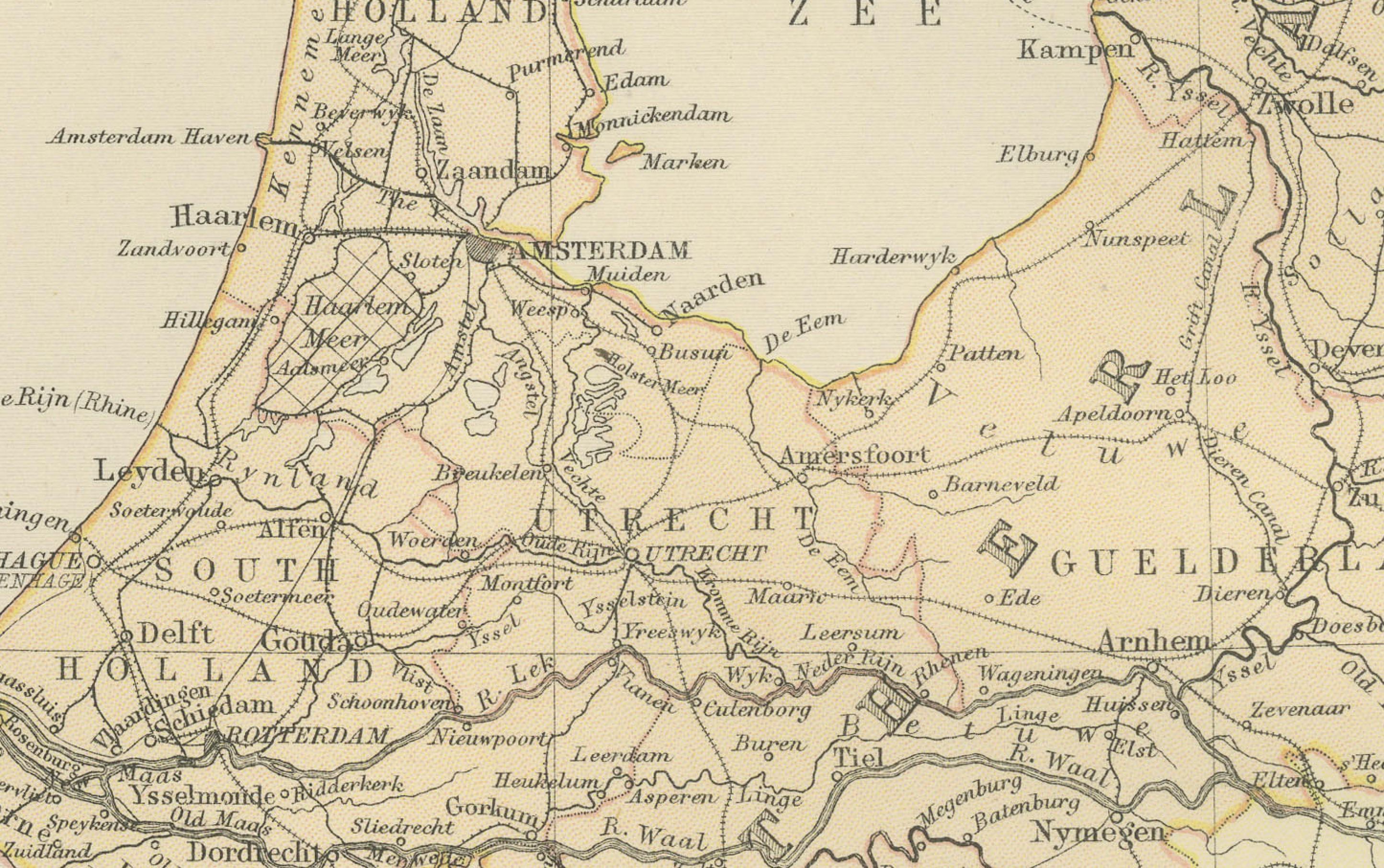 1882 Karte von Belgien und den Niederlanden Highlighting geografische Details (Papier) im Angebot