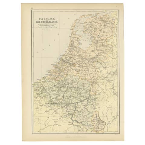 1882 Map of Belgium and The Netherlands Highlighting Geographical Details