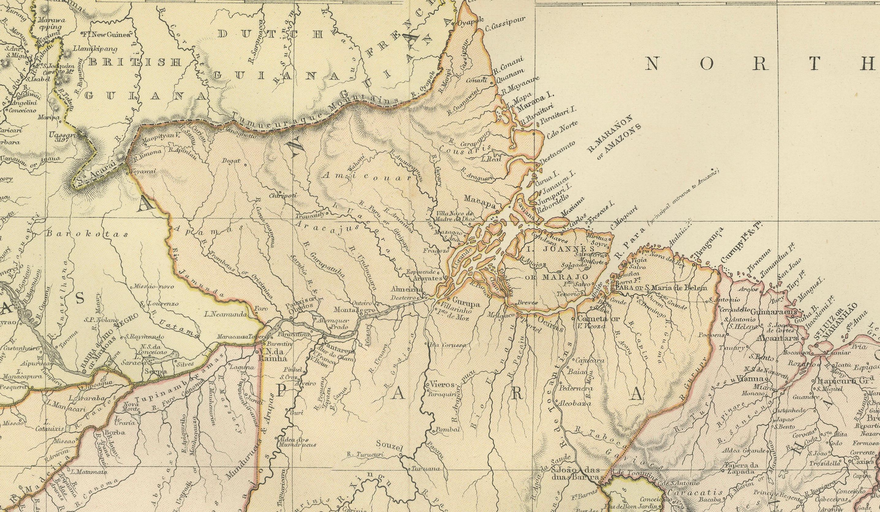 Titolo: Mappa del Brasile del 1882: Confini storici, sistemi fluviali e regioni costiere

Descrizione:

Questa mappa del 1882 presenta una visione cartografica dettagliata del Brasile, il paese più grande del Sud America. Illustra le caratteristiche