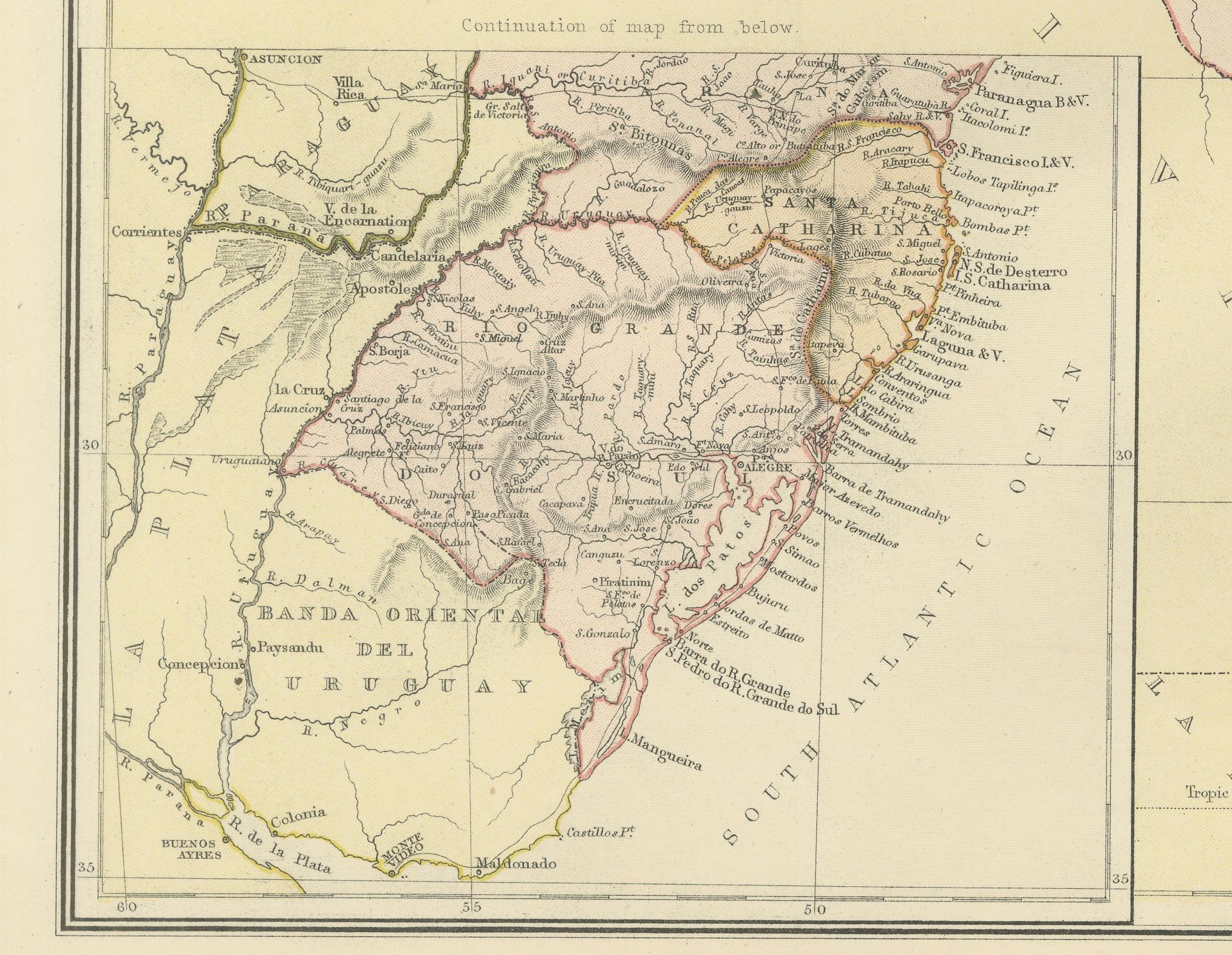 Mappa del Brasile del 1882: Confini storici, sistemi fluviali e regioni costiere in vendita 1