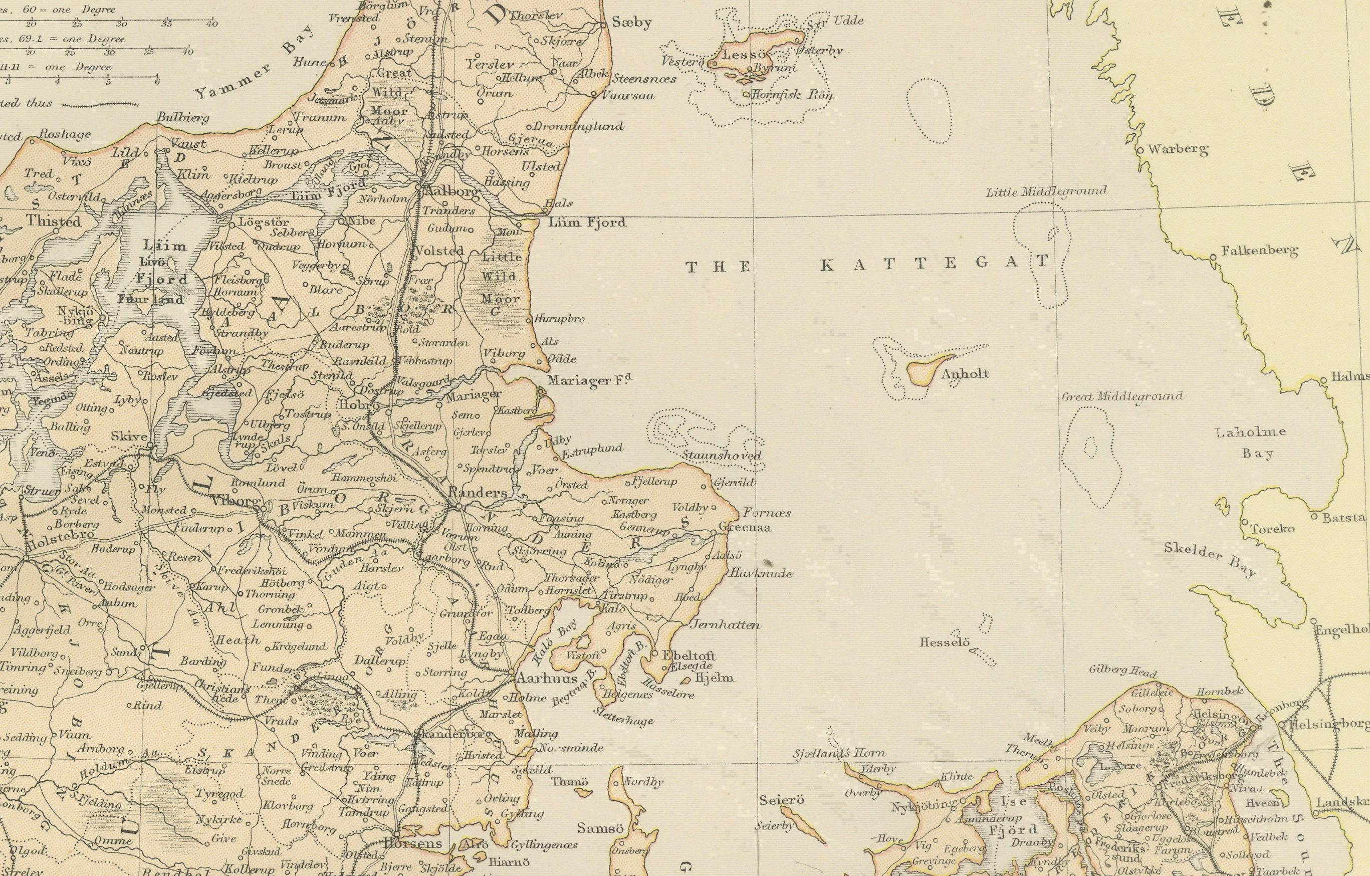 Fin du XIXe siècle Carte de 1882 du Danemark, du Schleswig et du Holstein mettant en évidence les détails géographiques en vente