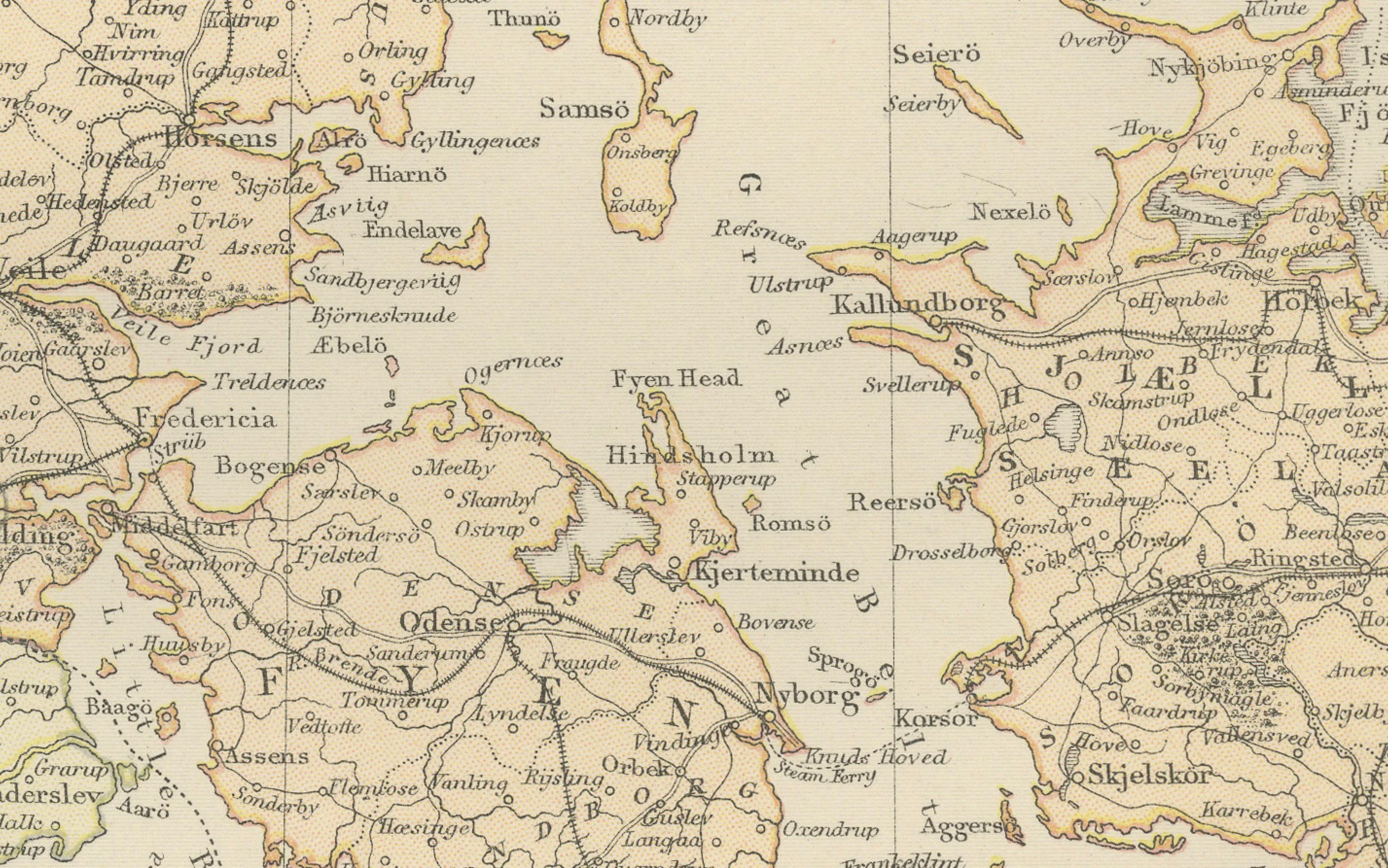 Carte de 1882 du Danemark, du Schleswig et du Holstein mettant en évidence les détails géographiques en vente 1
