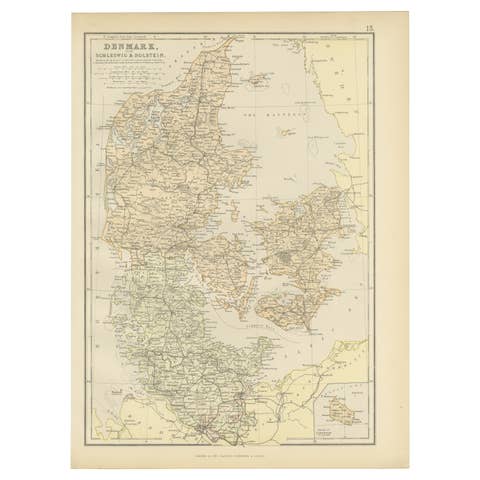 1882 Map of Denmark, Schleswig, and Holstein Highlighting Geographical Details