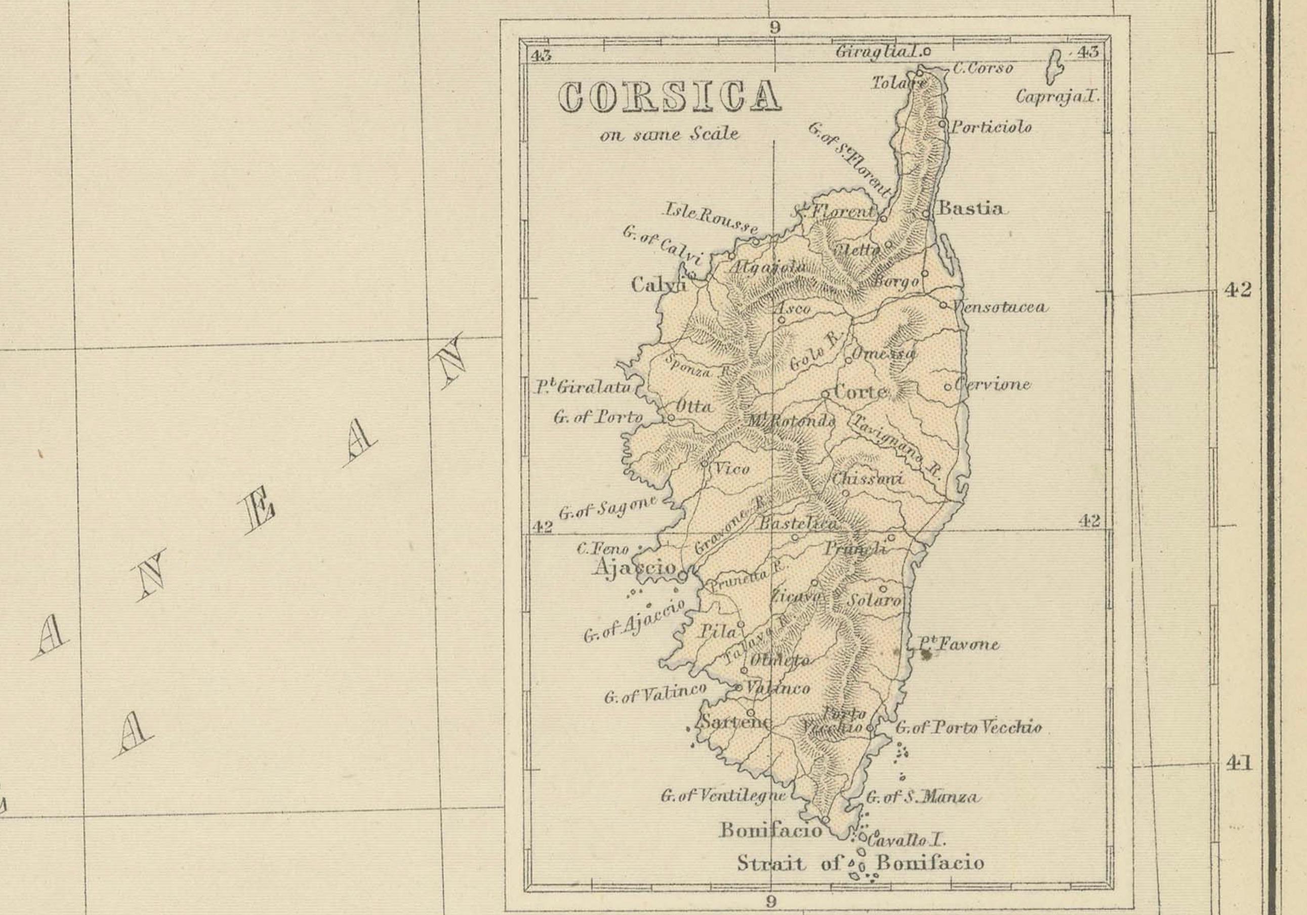 1882 Karte von Frankreich mit politischen Grenzen, Städten und Einschnitten aus Korsika im Zustand „Gut“ im Angebot in Langweer, NL