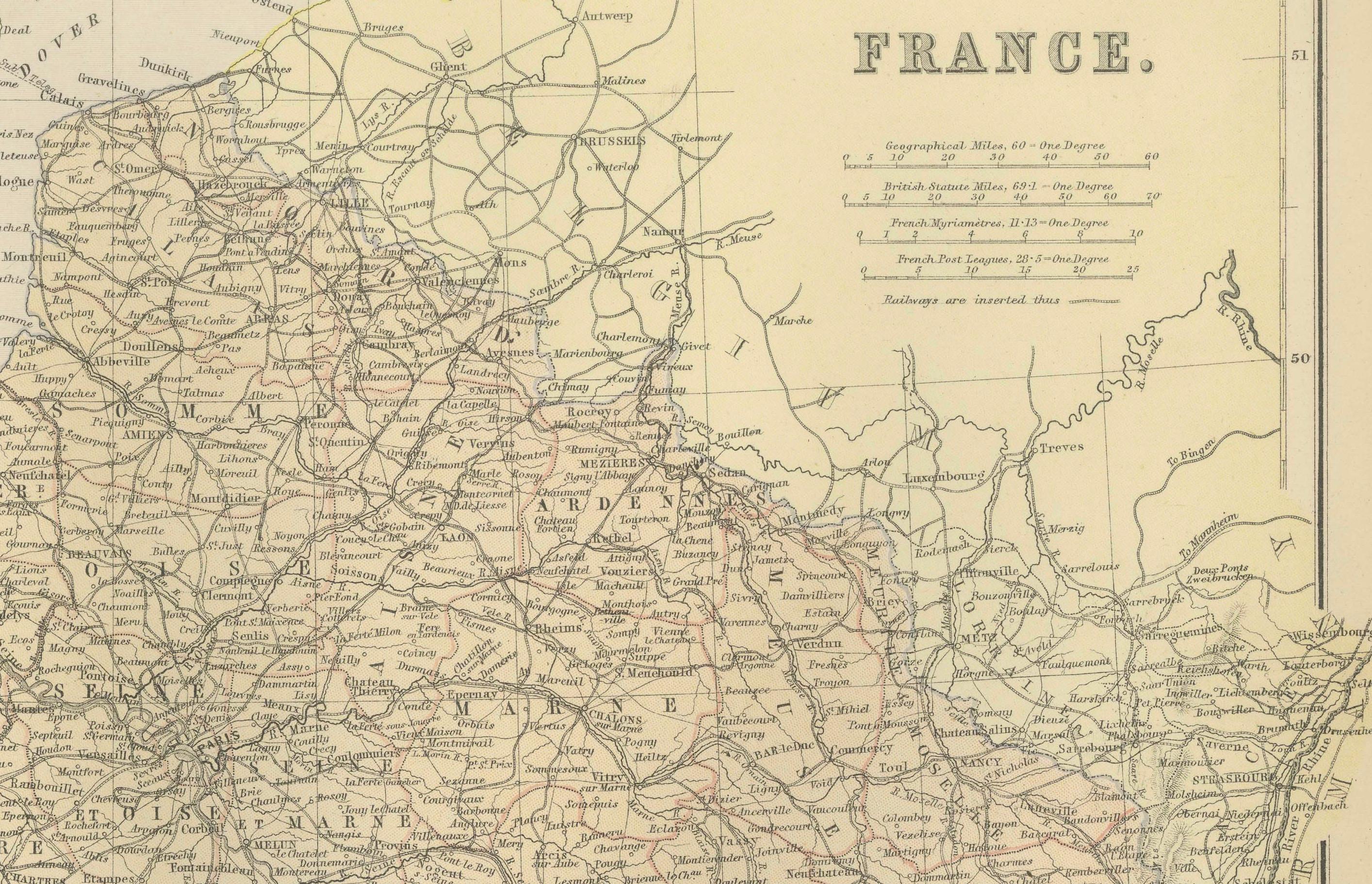 1882 Karte von Frankreich mit politischen Grenzen, Städten und Einschnitten aus Korsika (Papier) im Angebot