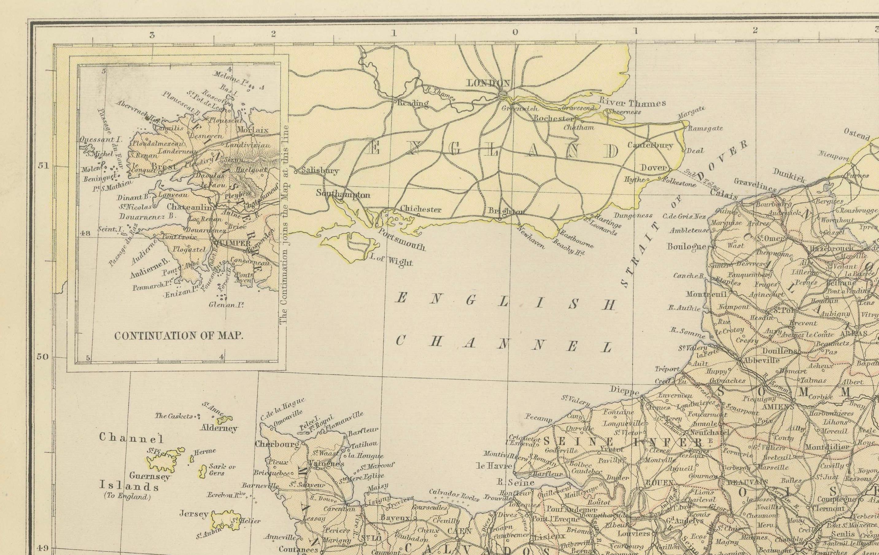 1882 Karte von Frankreich mit politischen Grenzen, Städten und Einschnitten aus Korsika im Angebot 1