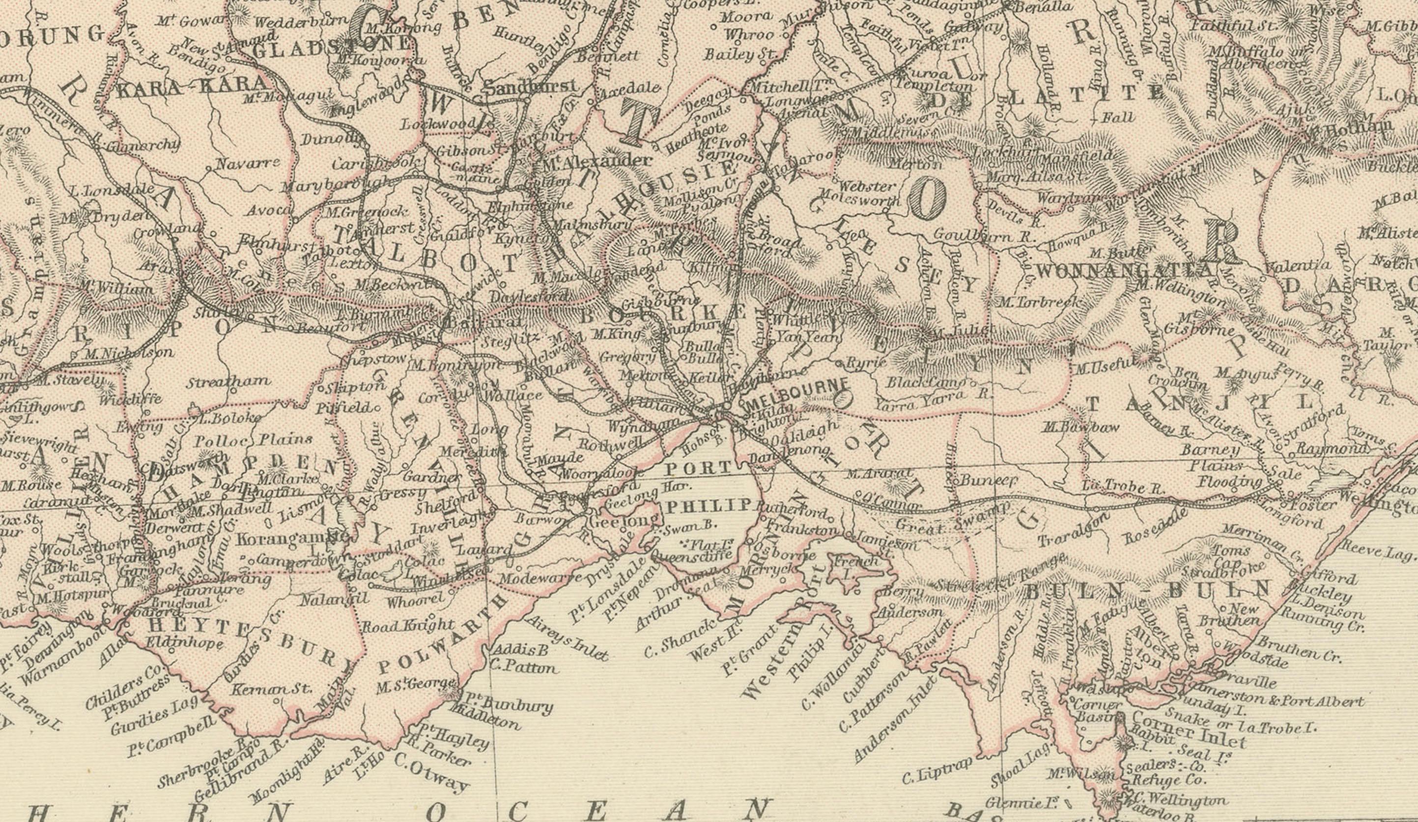 Cette carte de 1882 du Queensland, de la Nouvelle-Galles du Sud et de Victoria, publiée par Blackie and Son dans le cadre du 