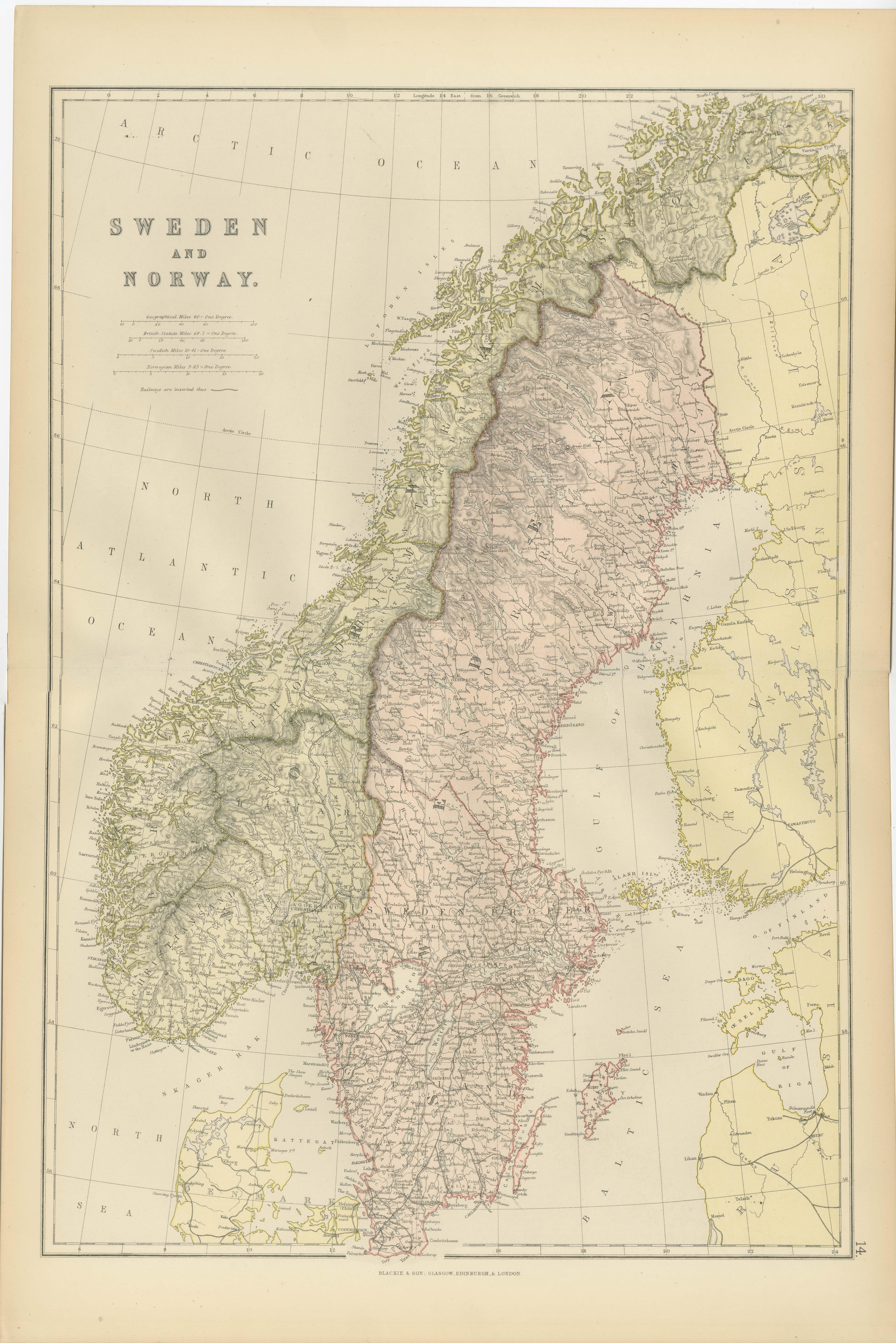 Questa mappa del 1882 di Svezia e Norvegia, pubblicata da Blackie and Son come parte del 
