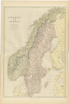 1882 Map of Sweden and Norway Highlighting Geographical and Political Features