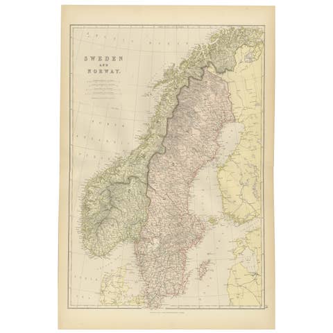1882 Map of Sweden and Norway Highlighting Geographical and Political Features
