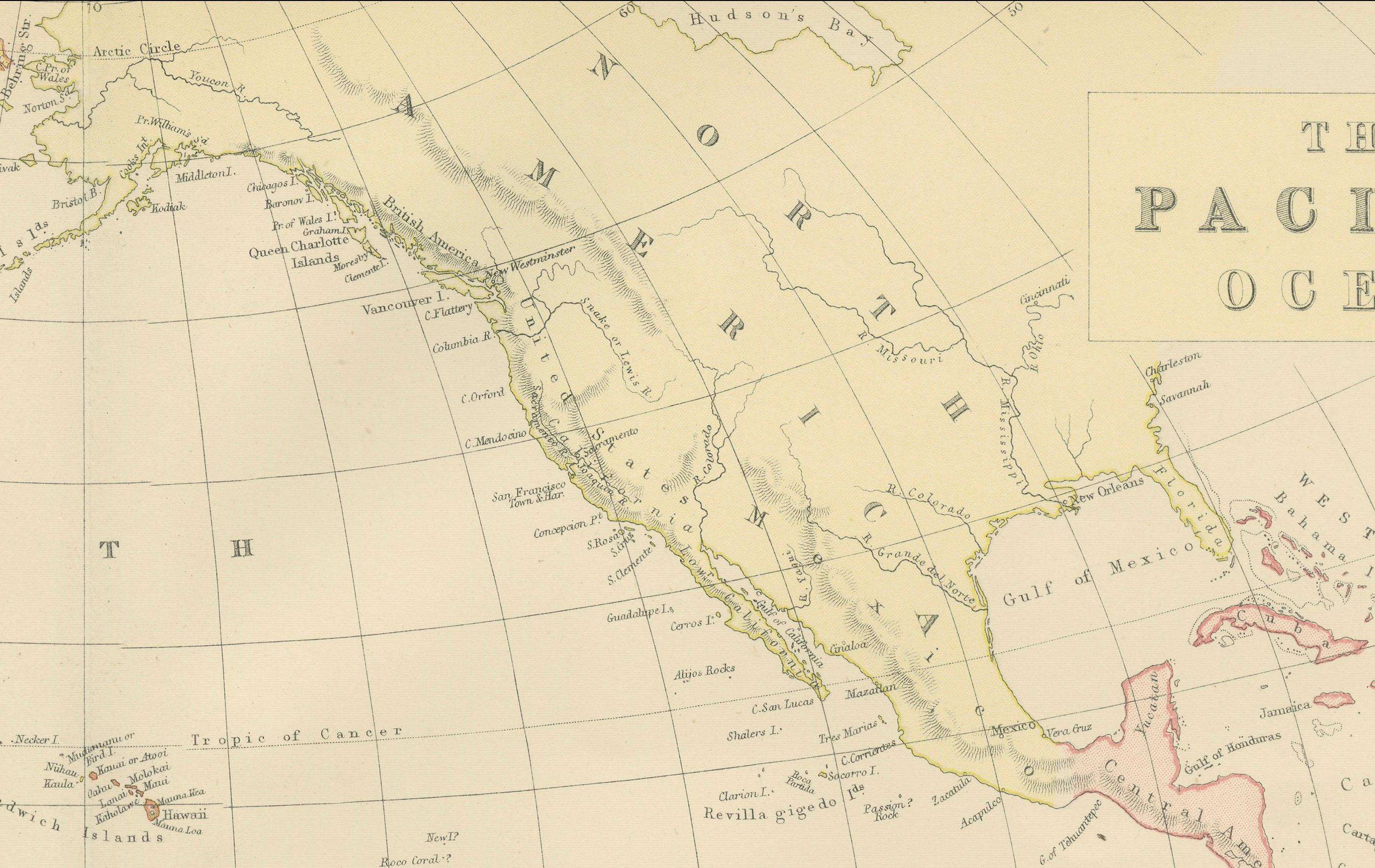 Este mapa de 1882 del océano Pacífico, publicado por Blackie and Son como parte del 