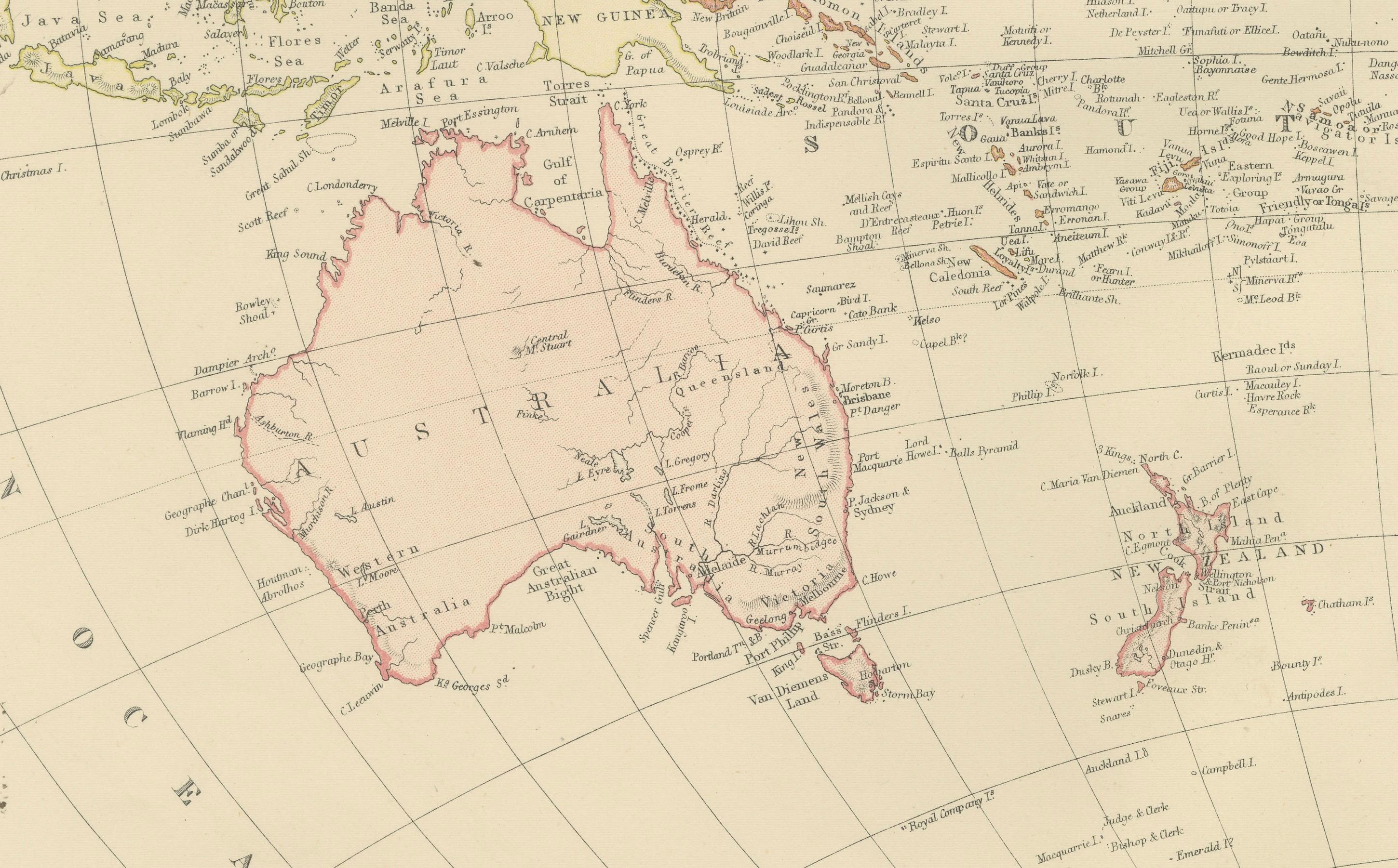 Mapa de 1882 del Océano Pacífico en el que se destacan las islas y las regiones circundantes Papel en venta