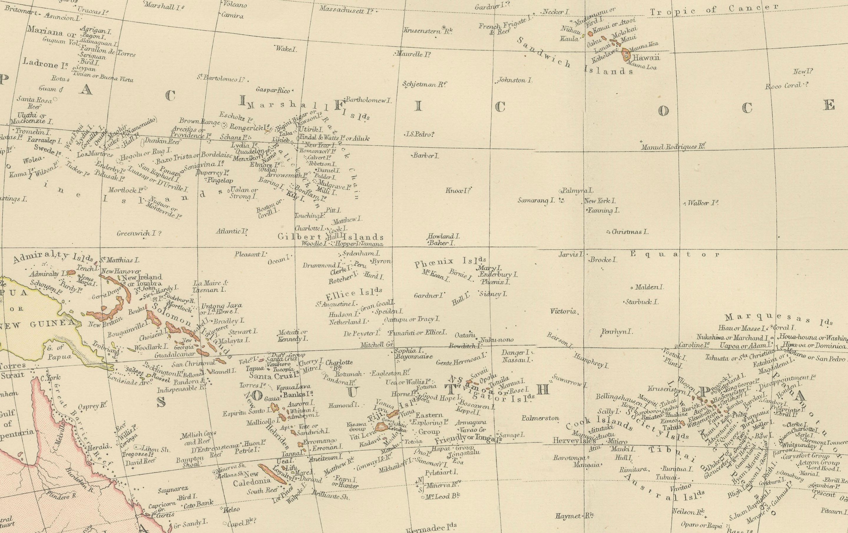 Mapa de 1882 del Océano Pacífico en el que se destacan las islas y las regiones circundantes en venta 1