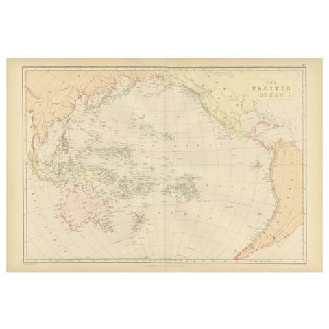 1882 Map of the Pacific Ocean Highlighting Islands and Surrounding Regions