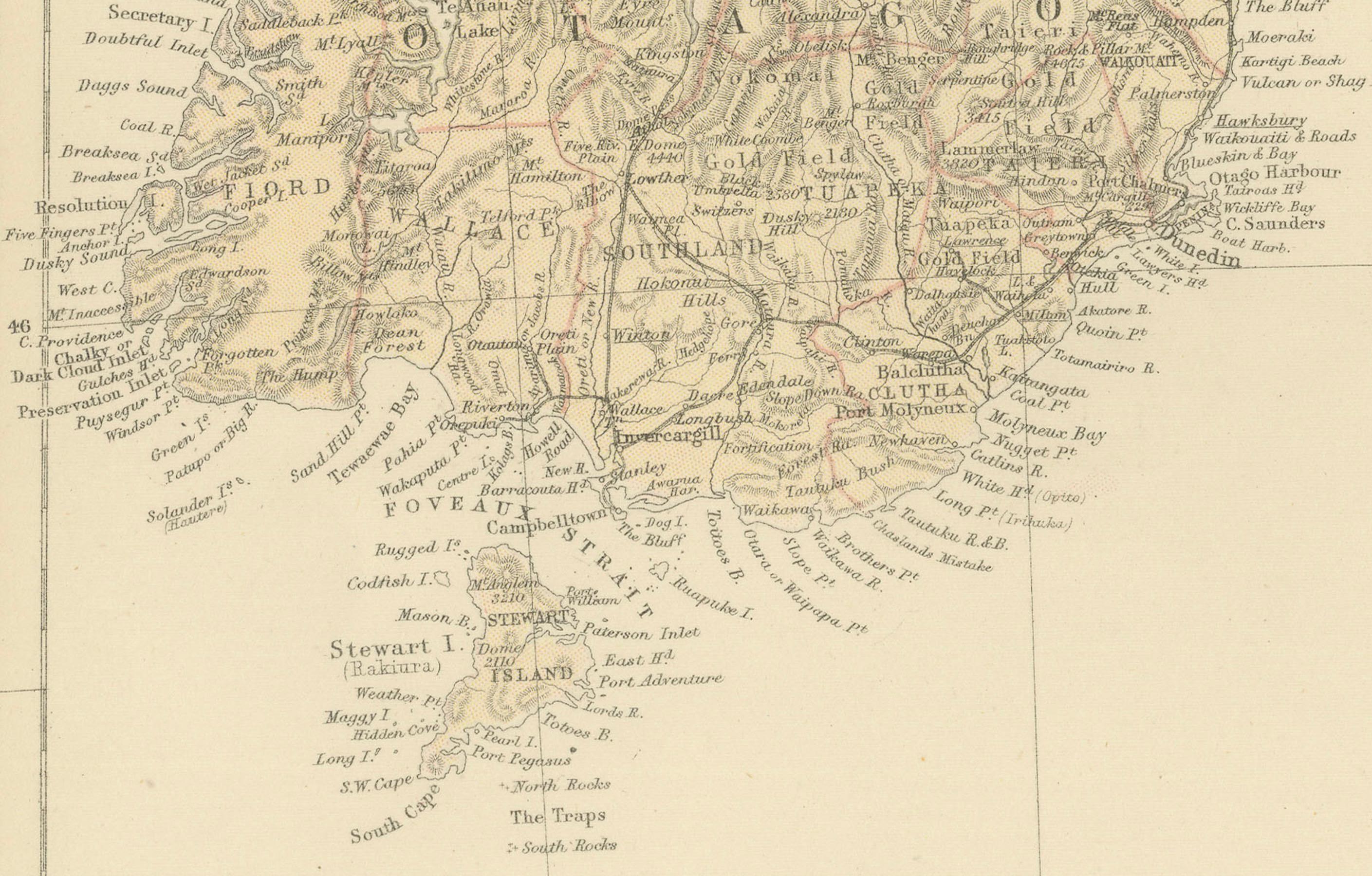 1882 Original Antique Map of New Zealand with Inset of Auckland's Environs In Good Condition For Sale In Langweer, NL