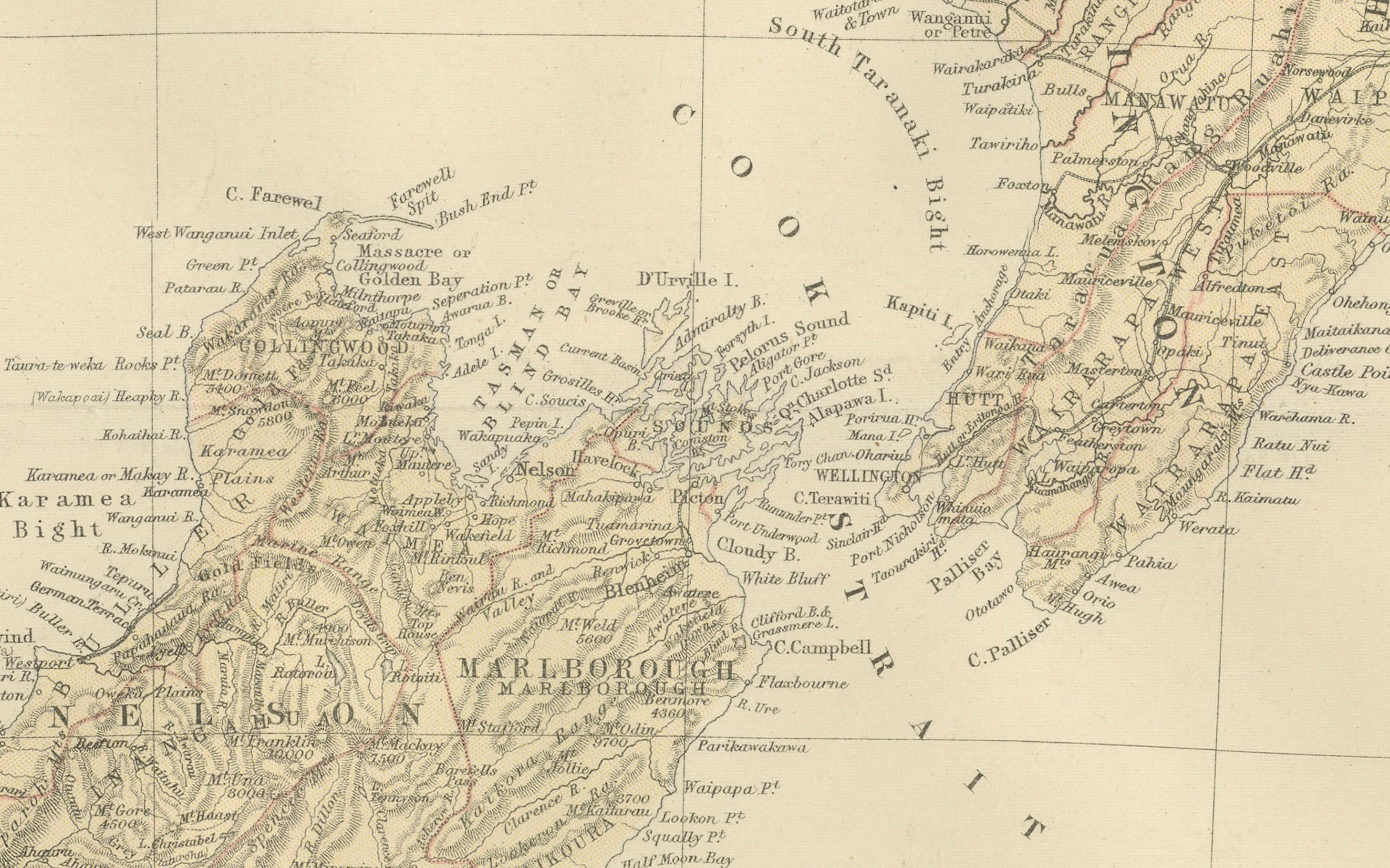 1882 Original Antique Map of New Zealand with Inset of Auckland's Environs For Sale 2