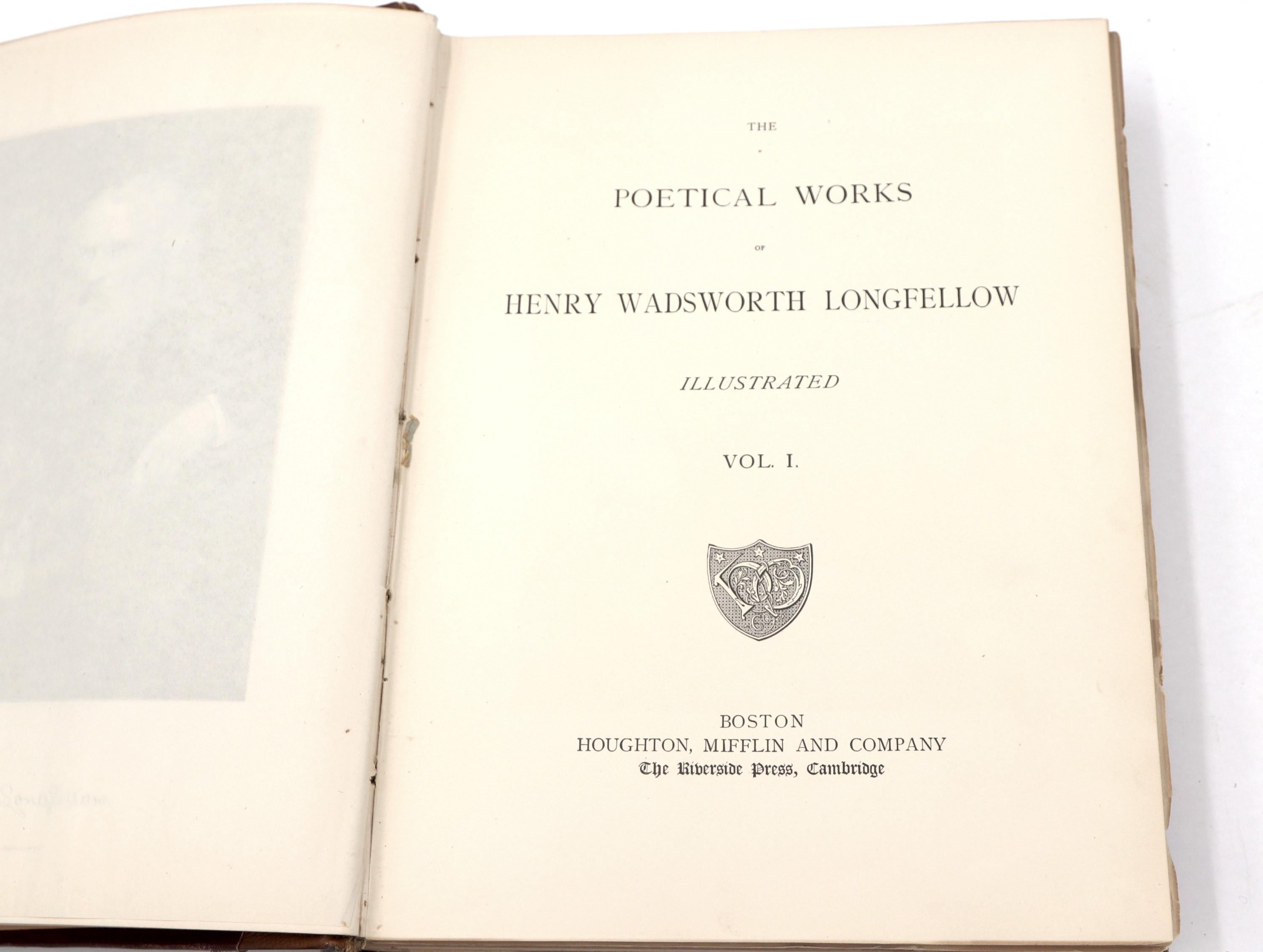 1882 The Poetical Works of Henry Wadsworth Longfellow (3 Volume Set), Leather  1