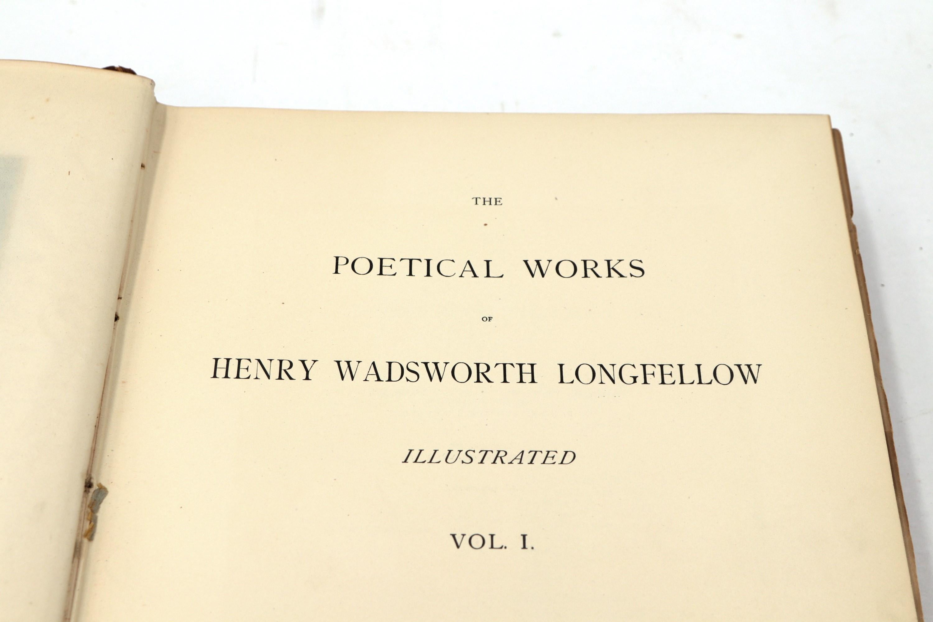 1882 The Poetical Works of Henry Wadsworth Longfellow (3 Volume Set), Leather  2