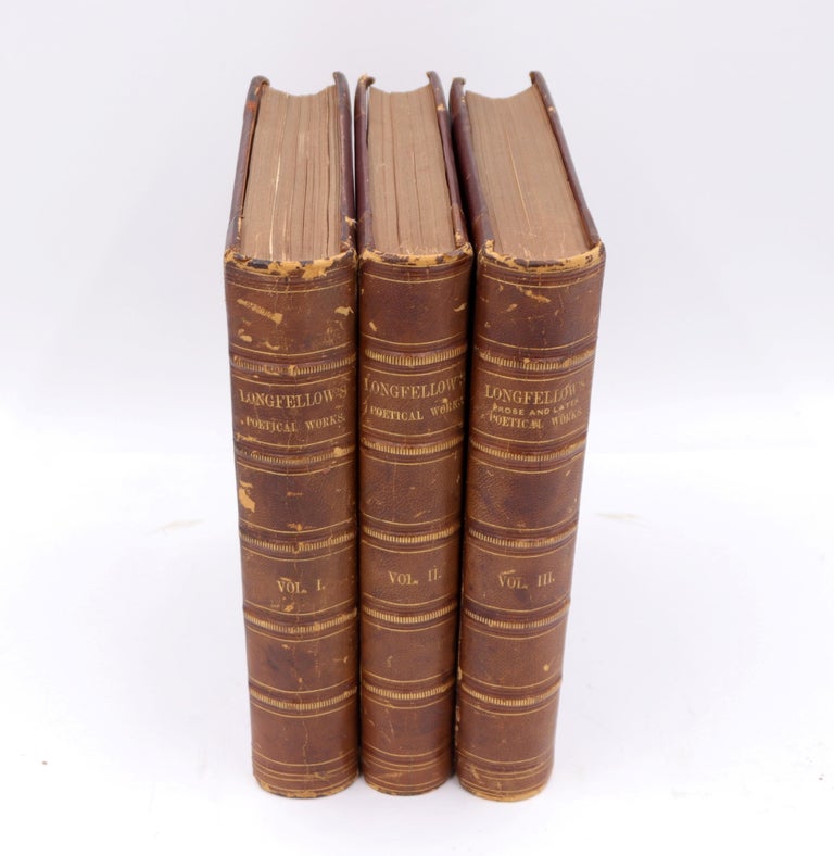Victorian 1882 The Poetical Works of Henry Wadsworth Longfellow (3 Volume Set), Leather  For Sale