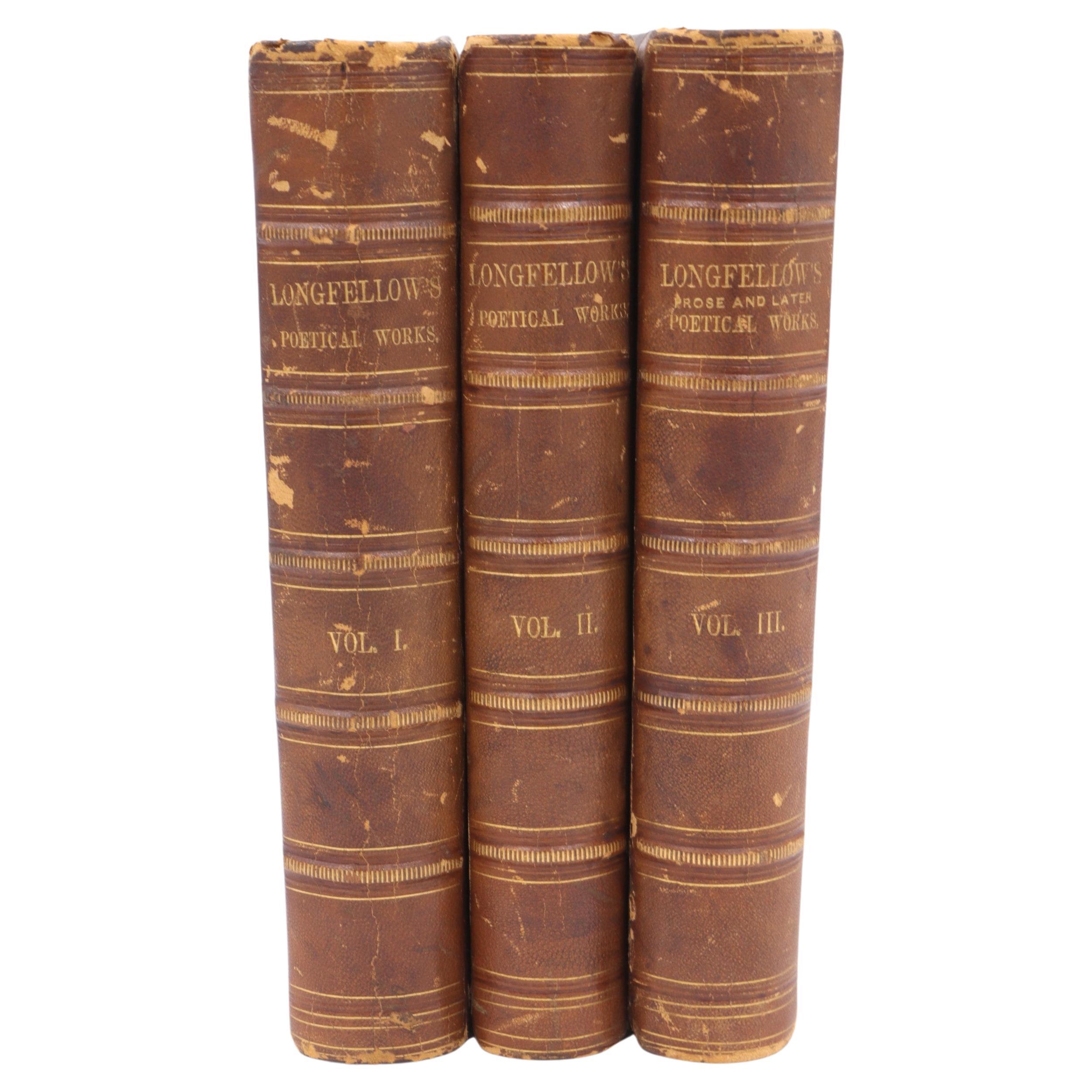 1882 The Poetical Works of Henry Wadsworth Longfellow (3 Volume Set), Leather 