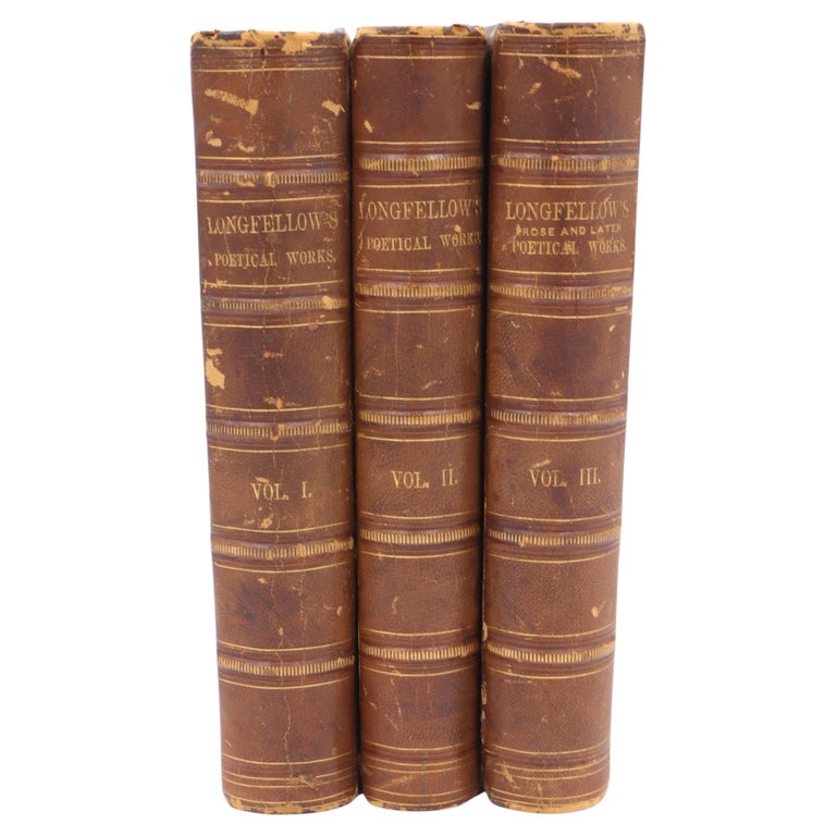 1882 The Poetical Works of Henry Wadsworth Longfellow (3 Volume Set), Leather  For Sale