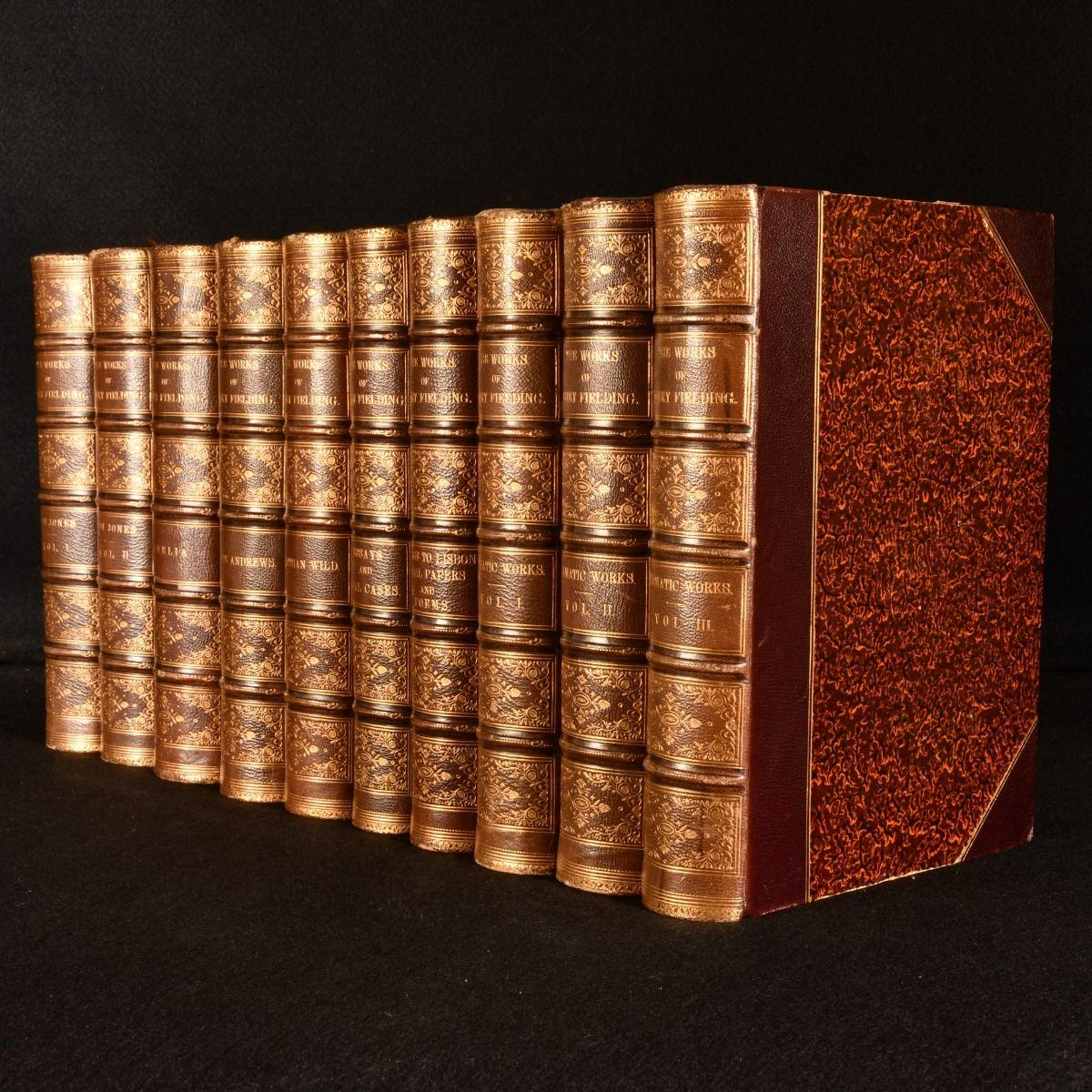 A limited edition ten-volume set of the works of Henry Fielding, edited with a biography by Leslie Stephen.

A ten-volume set in half morocco bindings. All edges gilt.

No. 92 of a thousand limited edition copies of this edition printed for sale in