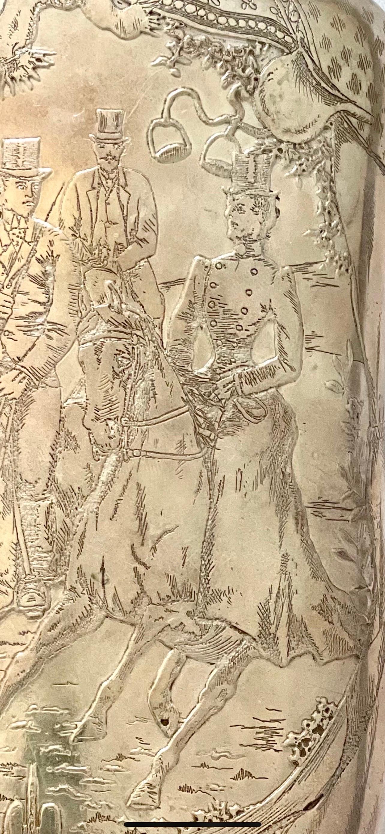 Victorien 1882 Tiffany & Co. Écharpe en argent sterling représentant une scène d'équitation victorienne en vente