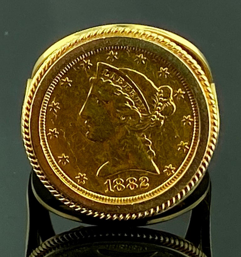 1882 US $5 Gold Coin in 14 Karat Yellow Gold Mounting at 1stDibs