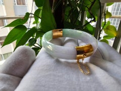 1882 Viceroy's Elliptical Burmese A-Jade Bangle Bracelet (with 14K Yellow Gold)